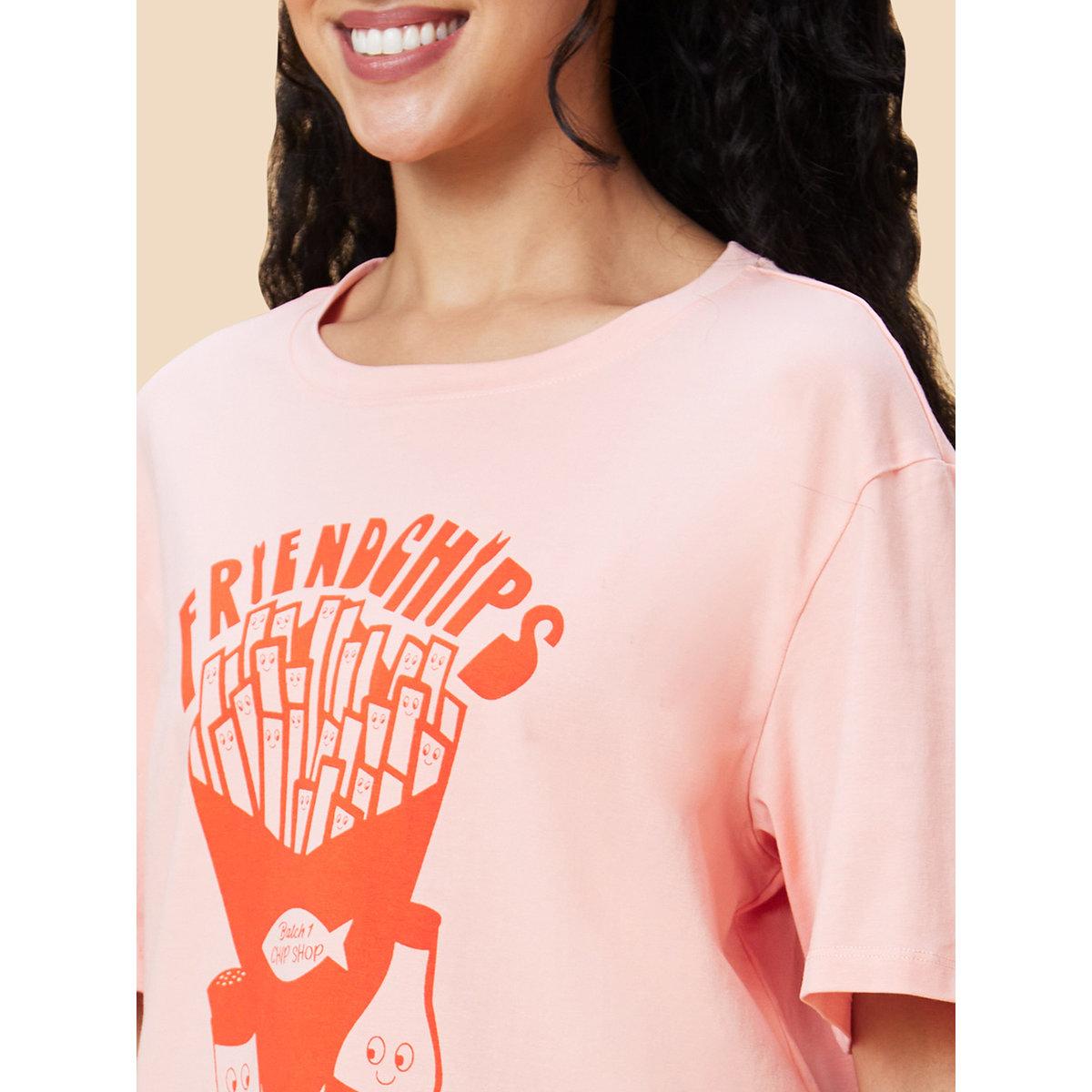 Globus X Styli Pink Graphic Print Oversized T-Shirt-women-clothing-tshirts-image-5