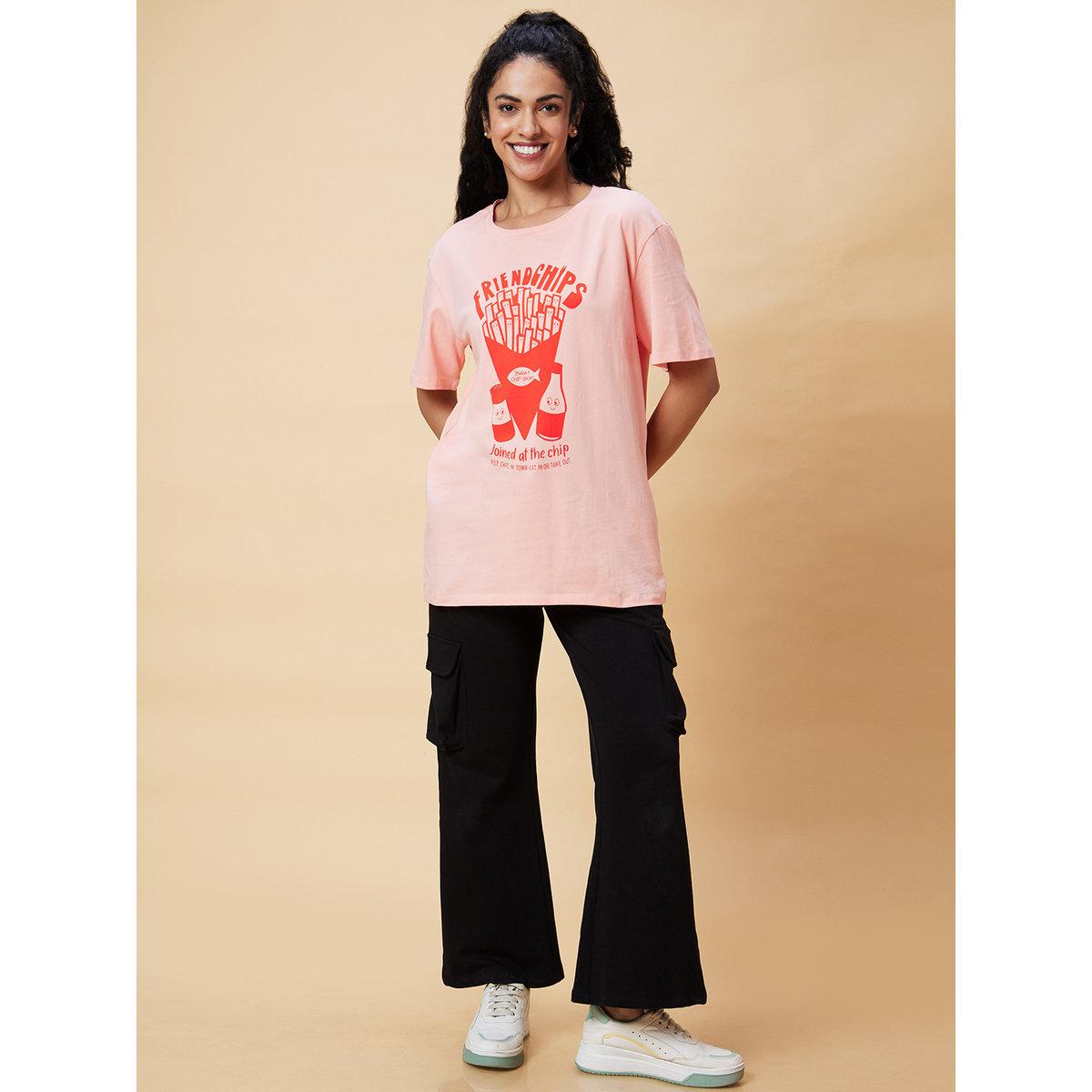 Globus X Styli Pink Graphic Print Oversized T-Shirt-women-clothing-tshirts-image-7