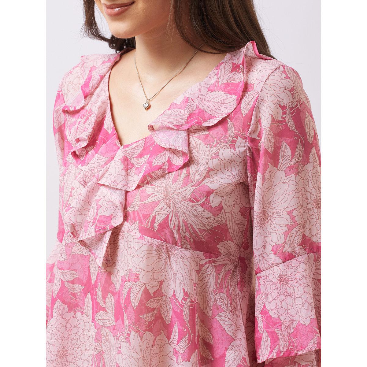 Globus X Styli Pink Layered Flared Sleeves Georgette Top-women-clothing-shirtsandblouses-blouses-image-4