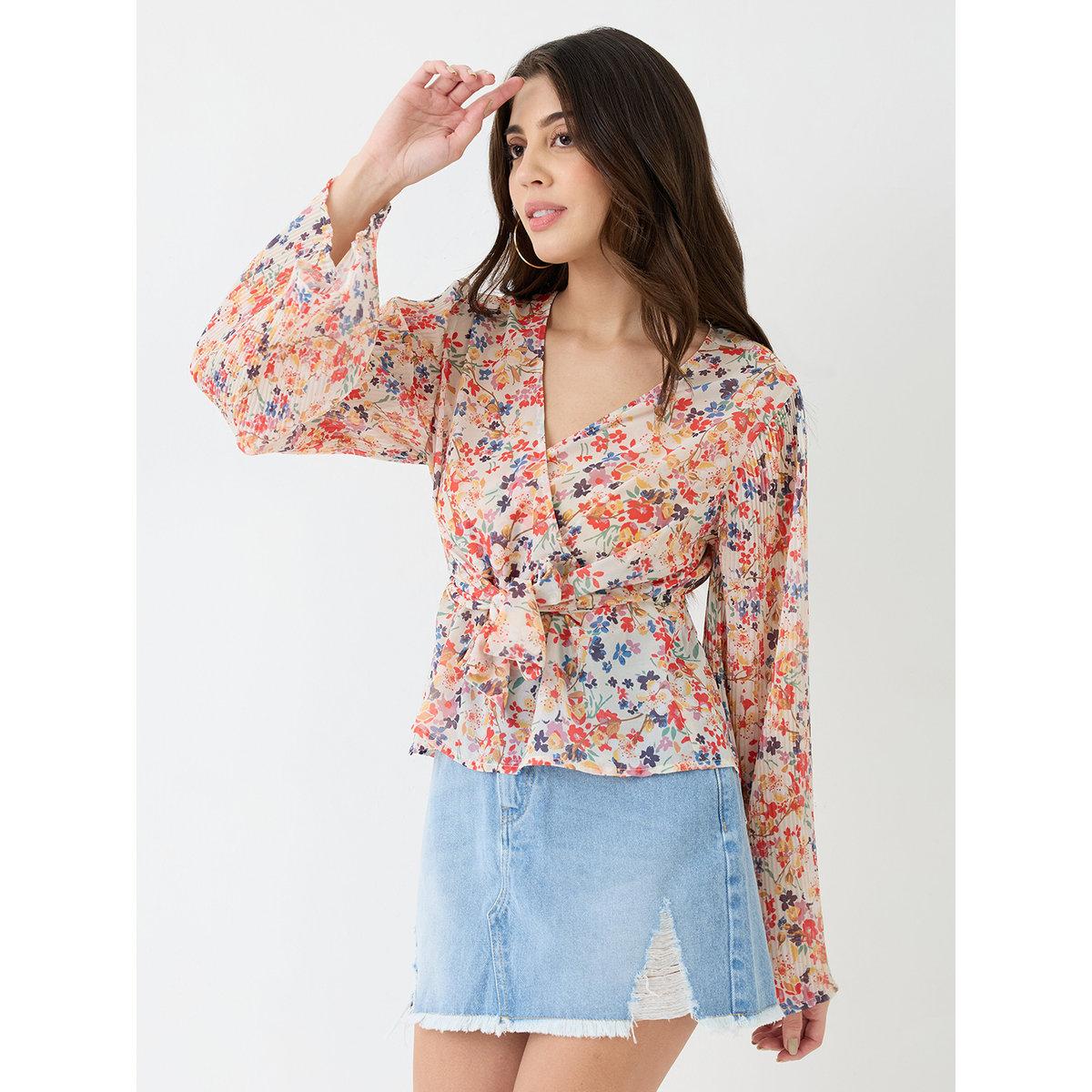 Globus X Styli Multi Georgette Floral Print Wrap Top-women-clothing-shirtsandblouses-blouses-image-2