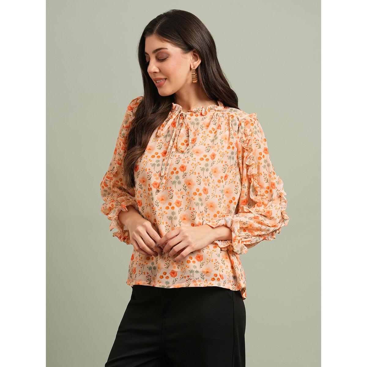 بلوزة بطبعة زهور وتفاصيل كشكش-women-clothing-shirtsandblouses-blouses-image-2