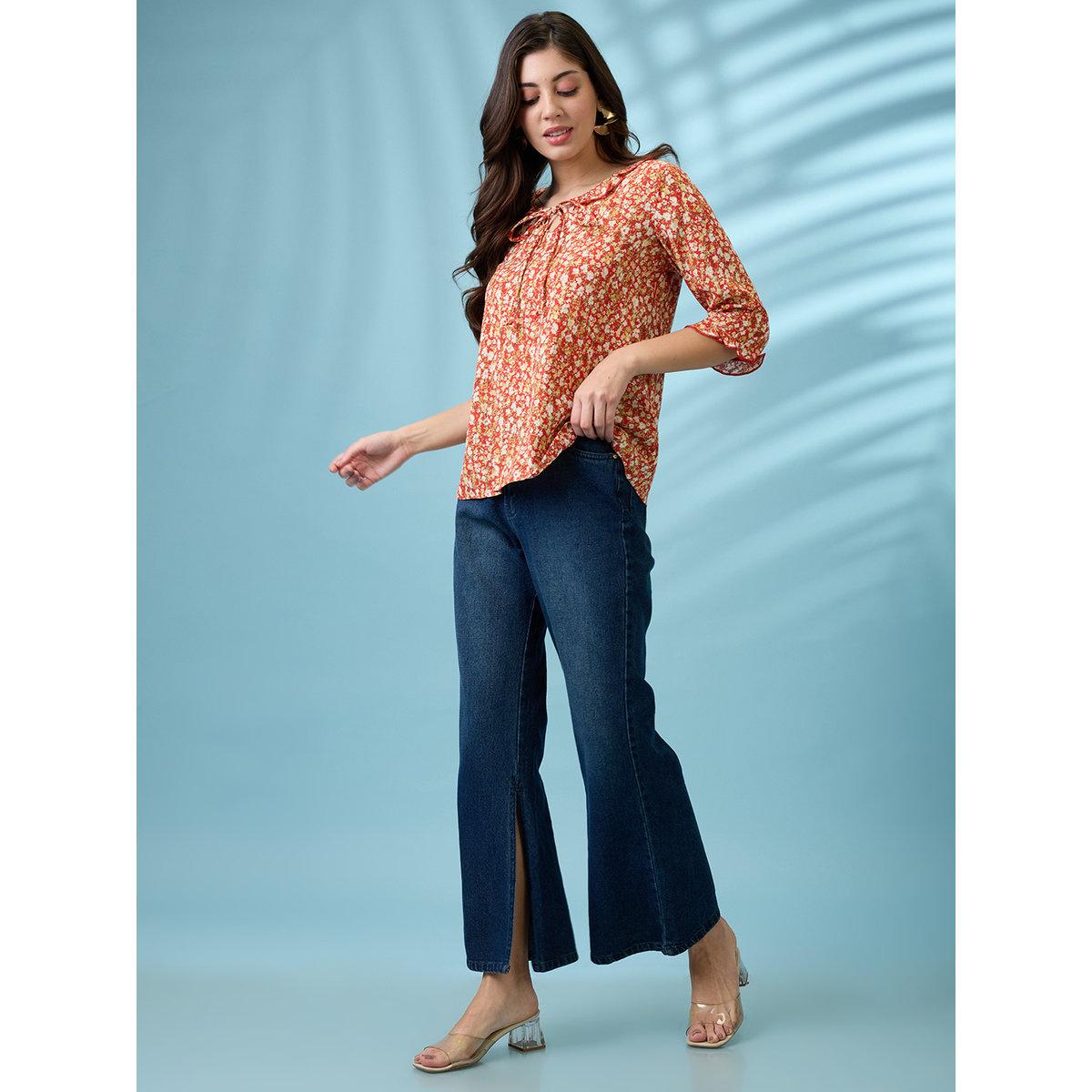 Globus X Styli Red Tie-Up Neck Frill Detail Top-women-clothing-shirtsandblouses-blouses-image-5