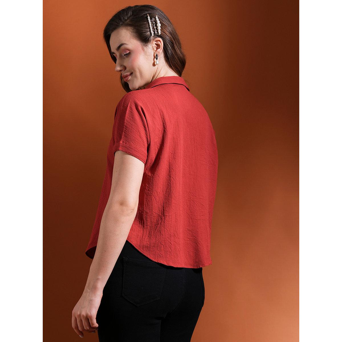 Globus X Styli Rust Open Collar Workwear Shirt-women-clothing-shirtsandblouses-shirts-image-3