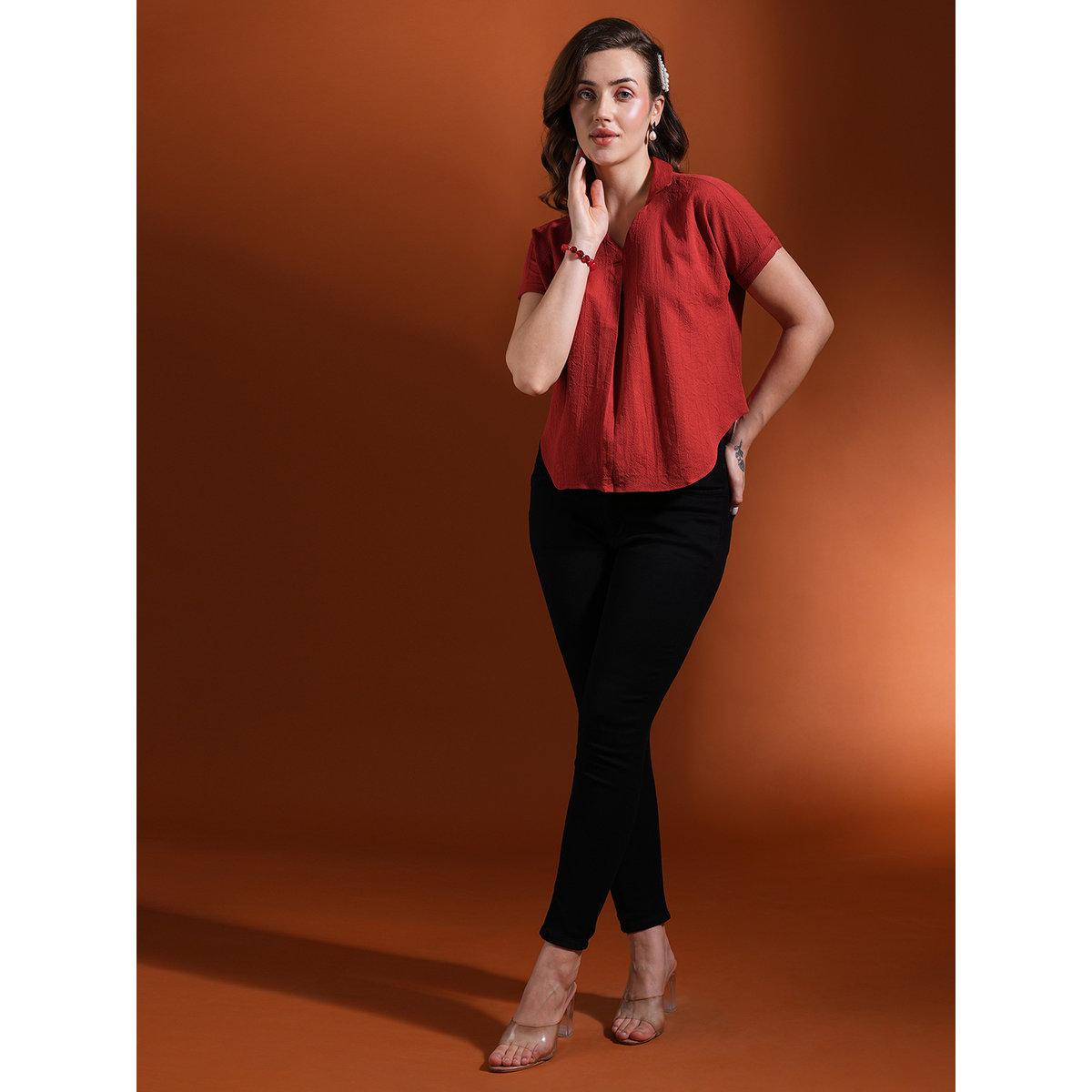 Globus X Styli Rust Open Collar Workwear Shirt-women-clothing-shirtsandblouses-shirts-image-6