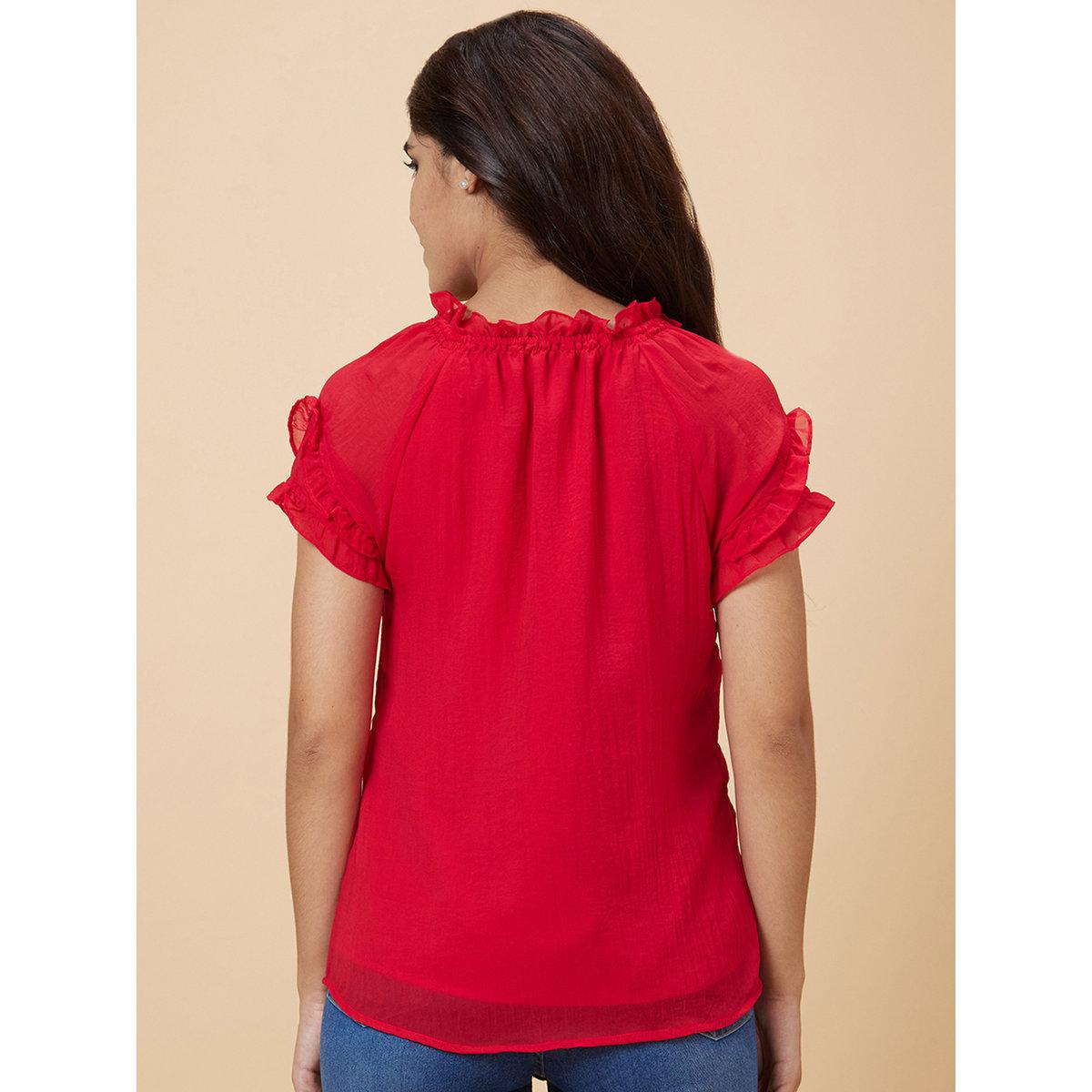 Globus X Styli Red Solid V Neck Top-women-clothing-shirtsandblouses-blouses-image-3