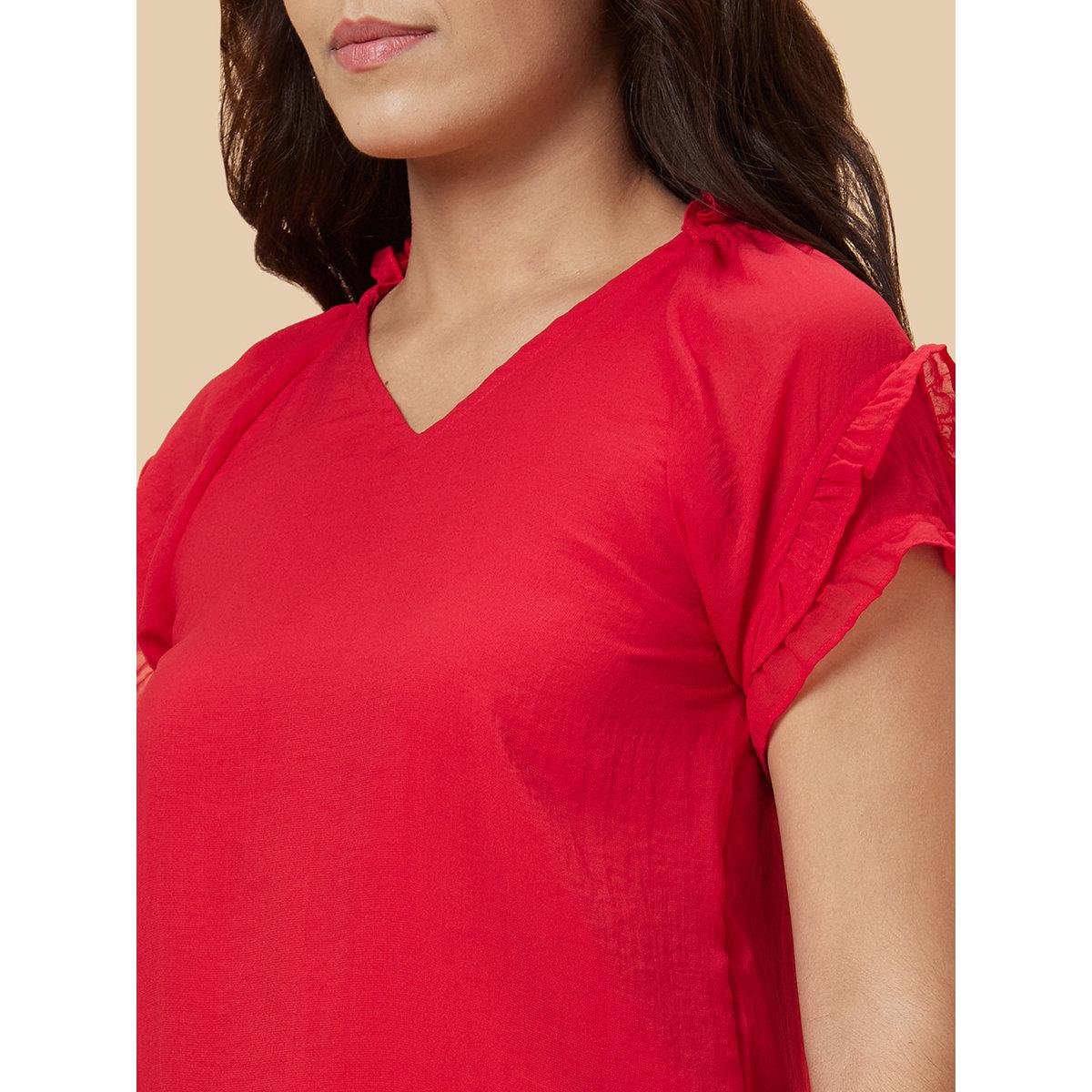 Globus X Styli Red Solid V Neck Top-women-clothing-shirtsandblouses-blouses-image-5