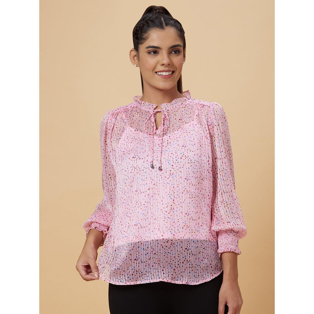 Globus X Styli Pink Ditsy Print Top with Inner Cami-women-clothing-tshirts-image-2