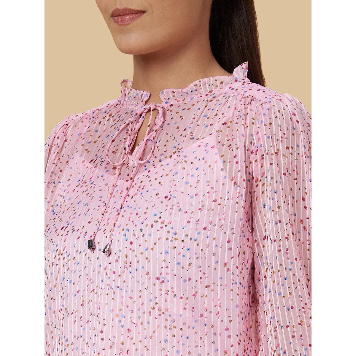 Globus X Styli Pink Ditsy Print Top with Inner Cami-women-clothing-tshirts-image-5