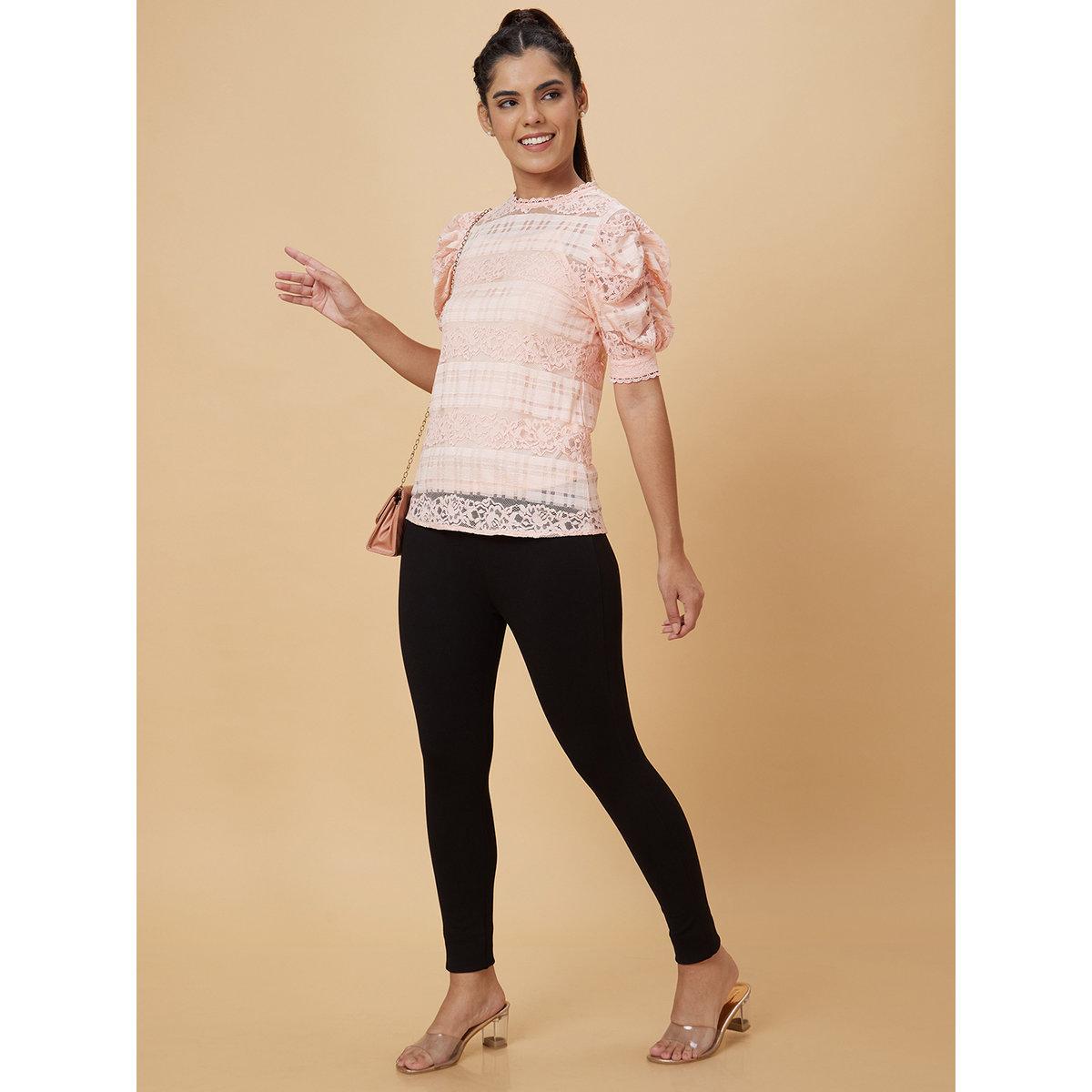 Globus X Styli Peach Lace Insert Top with Inner Cami-women-clothing-tshirts-image-1