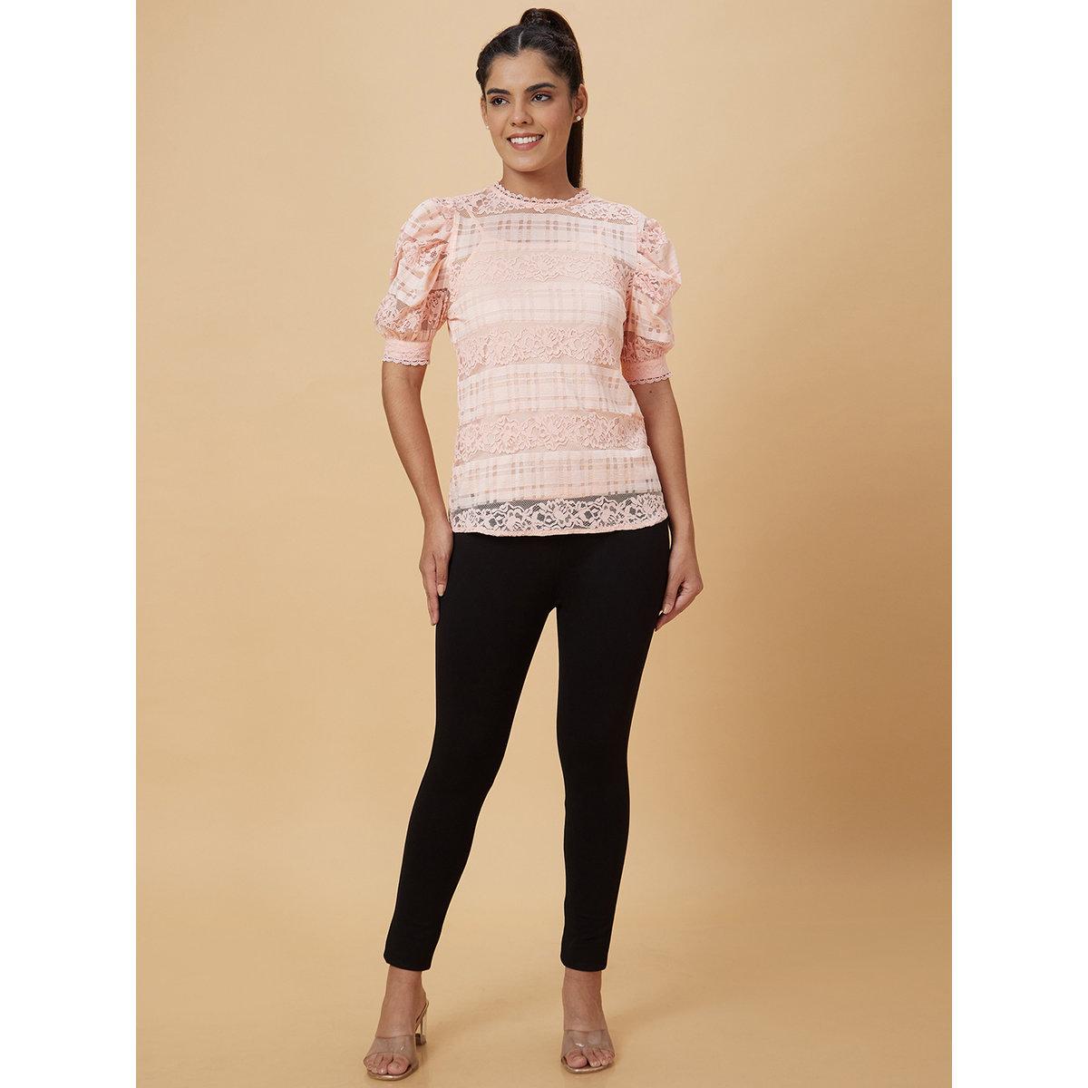 Globus X Styli Peach Lace Insert Top with Inner Cami-women-clothing-tshirts-image-6