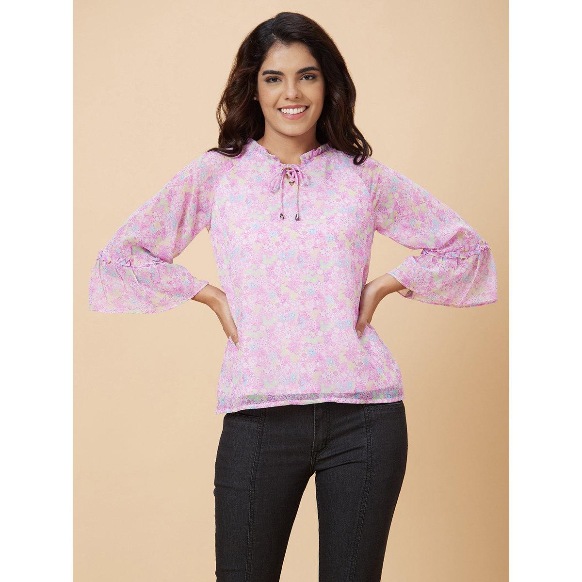 بلوزة بطبعة زهور وياقة بأربطة-women-clothing-shirtsandblouses-blouses-image-2