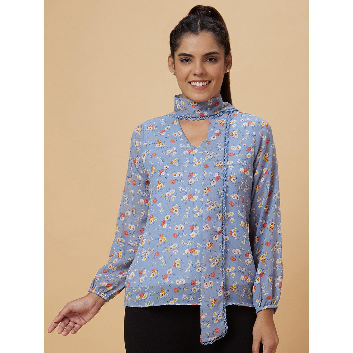 بلوزة بطبعة زهور مع ياقة بأربطة-women-clothing-shirtsandblouses-blouses-image-2