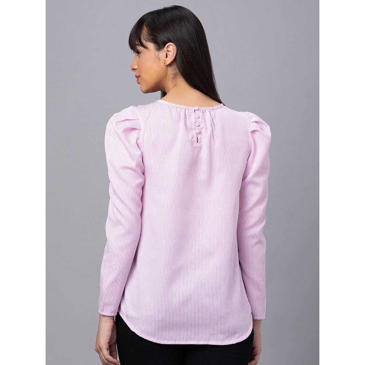 Globus X Styli Pink Striped Puff Sleeves Top-women-clothing-shirtsandblouses-blouses-image-3