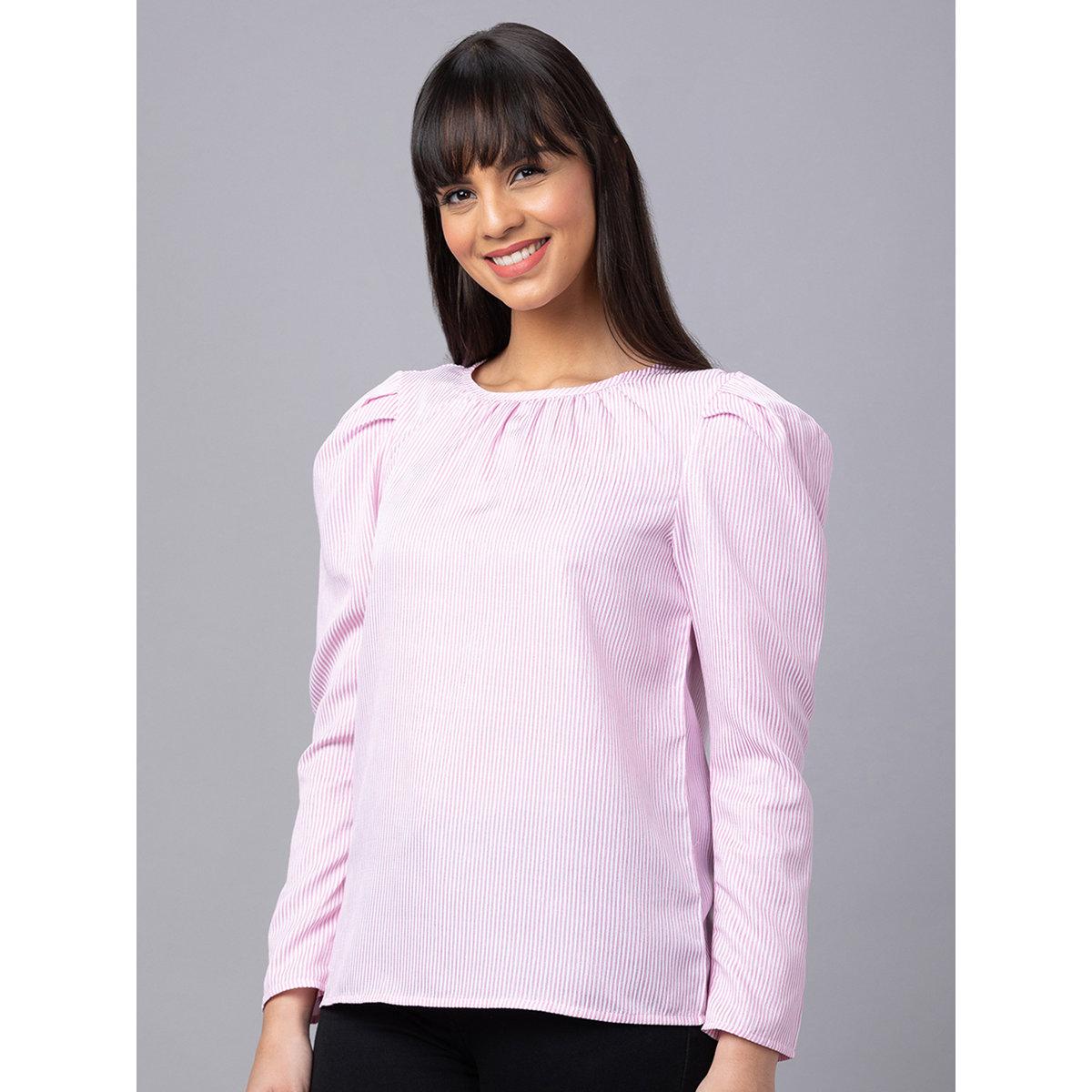 Globus X Styli Pink Striped Puff Sleeves Top-women-clothing-shirtsandblouses-blouses-image-4