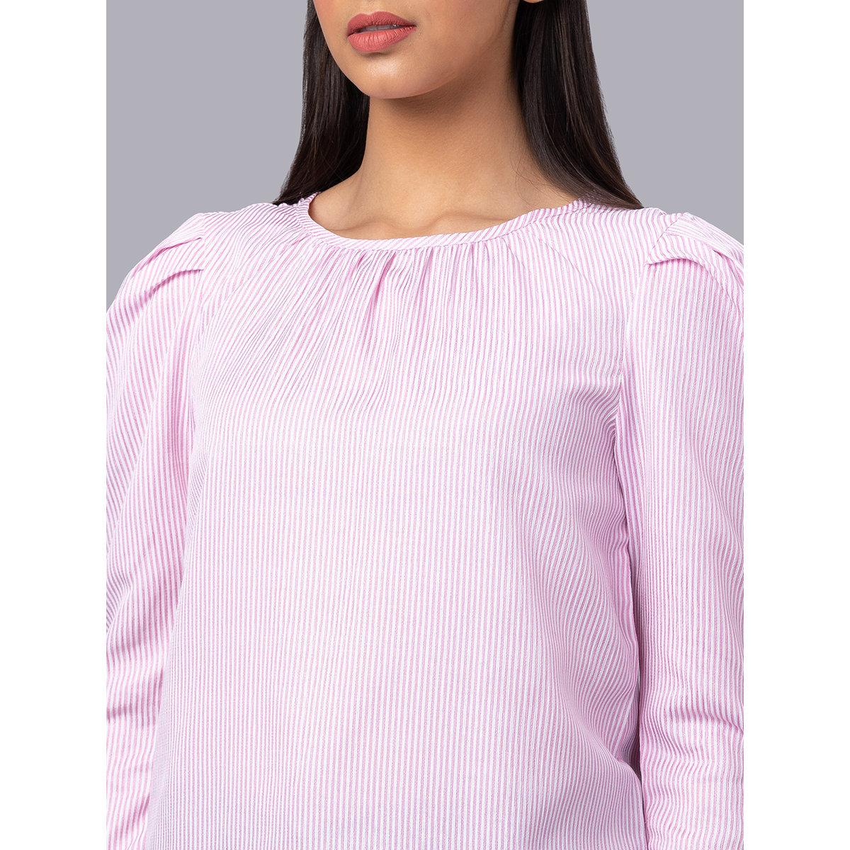 Globus X Styli Pink Striped Puff Sleeves Top-women-clothing-shirtsandblouses-blouses-image-5