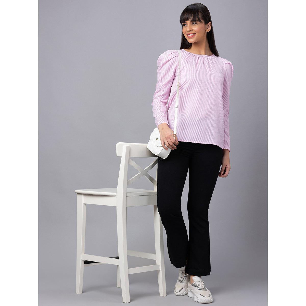 Globus X Styli Pink Striped Puff Sleeves Top-women-clothing-shirtsandblouses-blouses-image-6