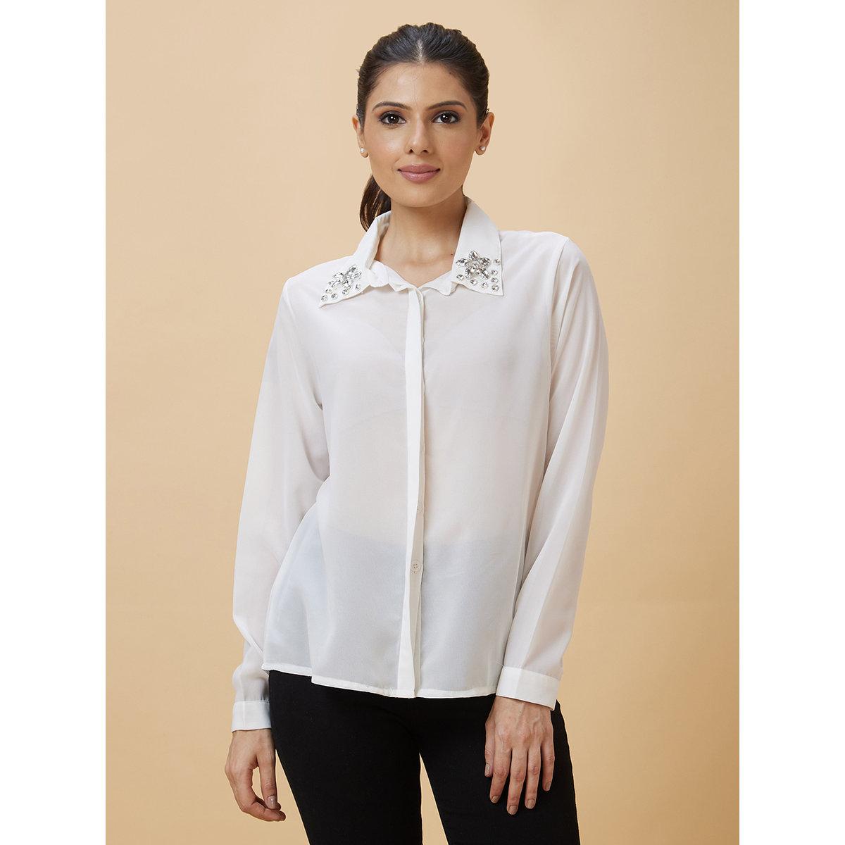Globus X Styli White Embellished Collar Cuffed Sleeves Shirt-women-clothing-shirtsandblouses-shirts-image-2