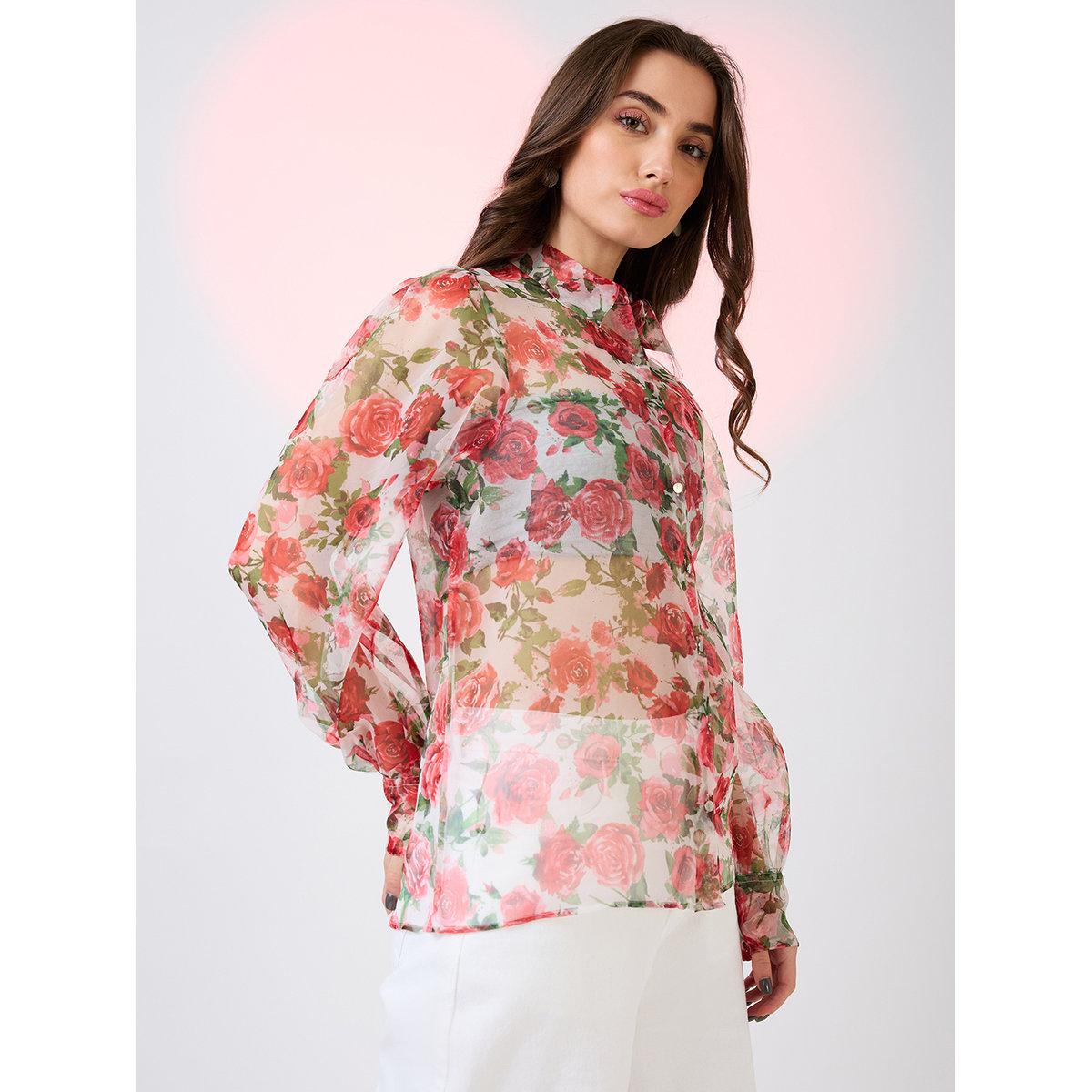 Globus X Styli Multi Floral Print Organza Shirt-women-clothing-shirtsandblouses-shirts-image-2