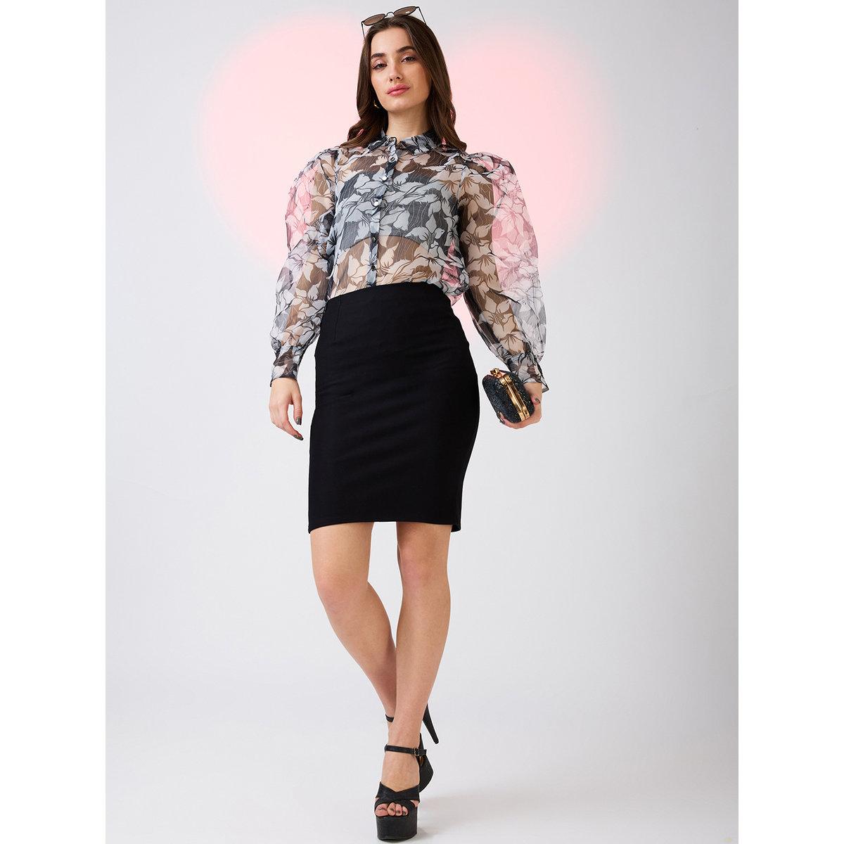 Globus X Styli Black Floral Print Organza Shirt-women-clothing-shirtsandblouses-shirts-image-5