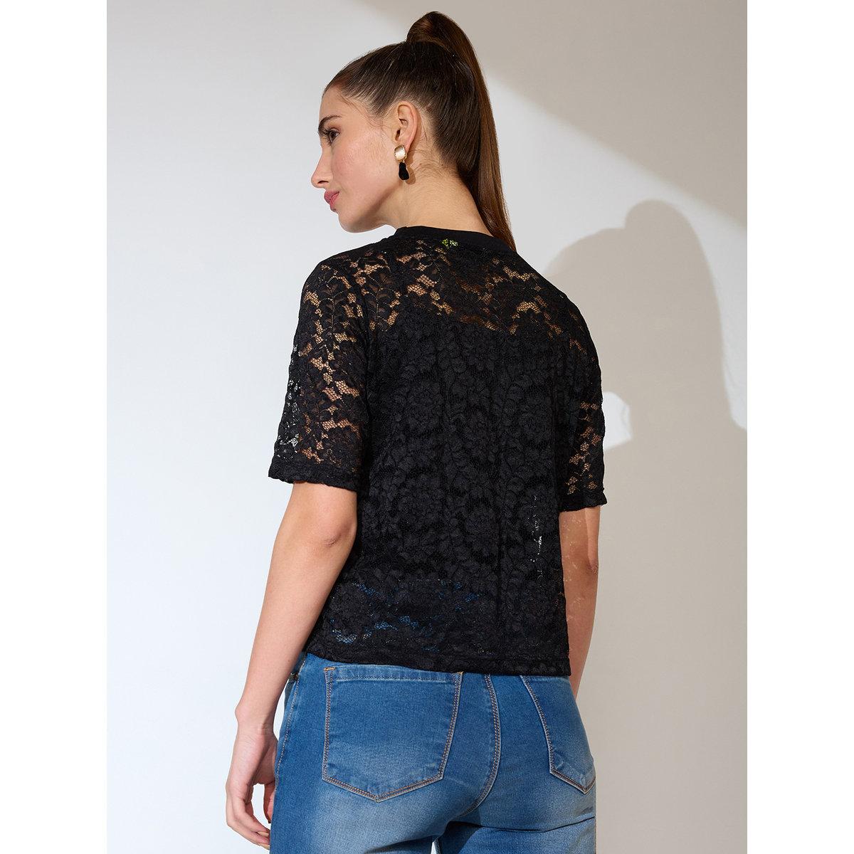 Globus X Styli Black Floral Lace Crop Top-women-clothing-tshirts-image-3