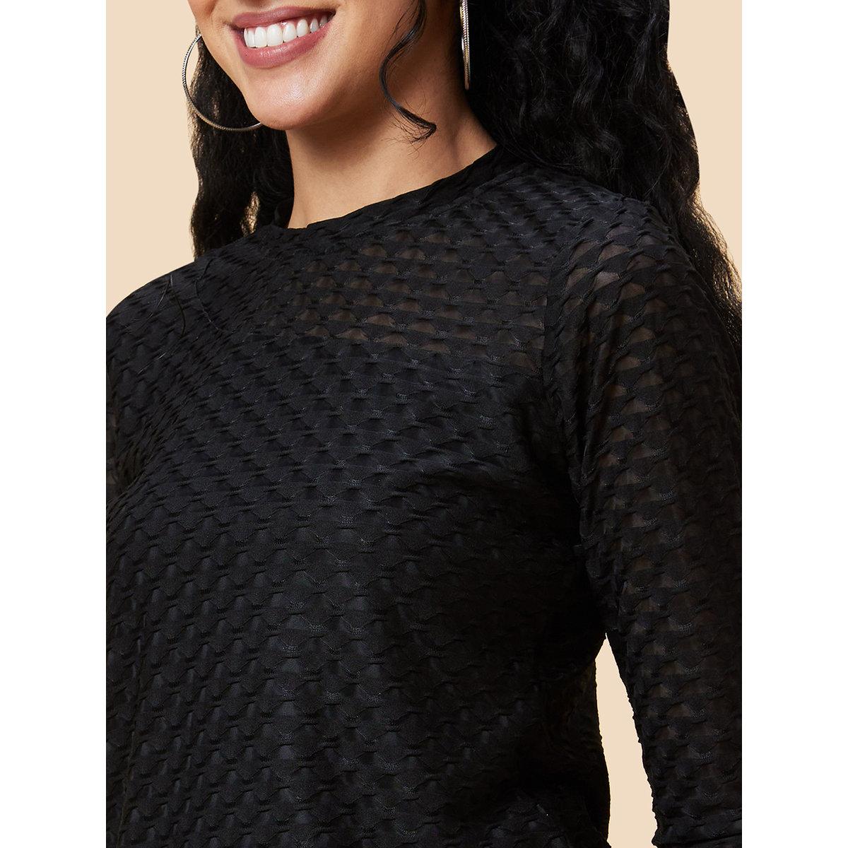 Globus X Styli Black Textured Round Neck Top-women-clothing-shirtsandblouses-blouses-image-5