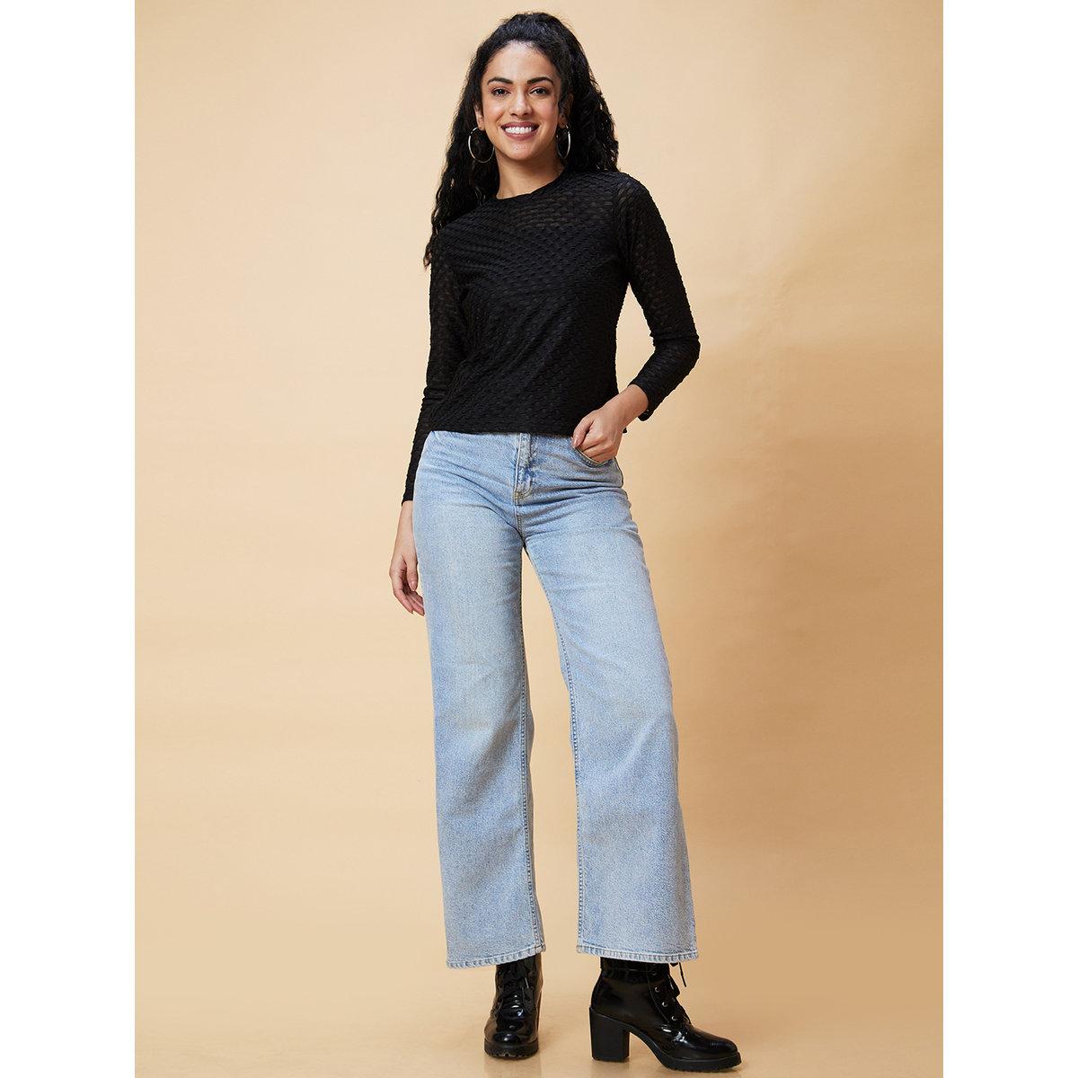 Globus X Styli Black Textured Round Neck Top-women-clothing-shirtsandblouses-blouses-image-7