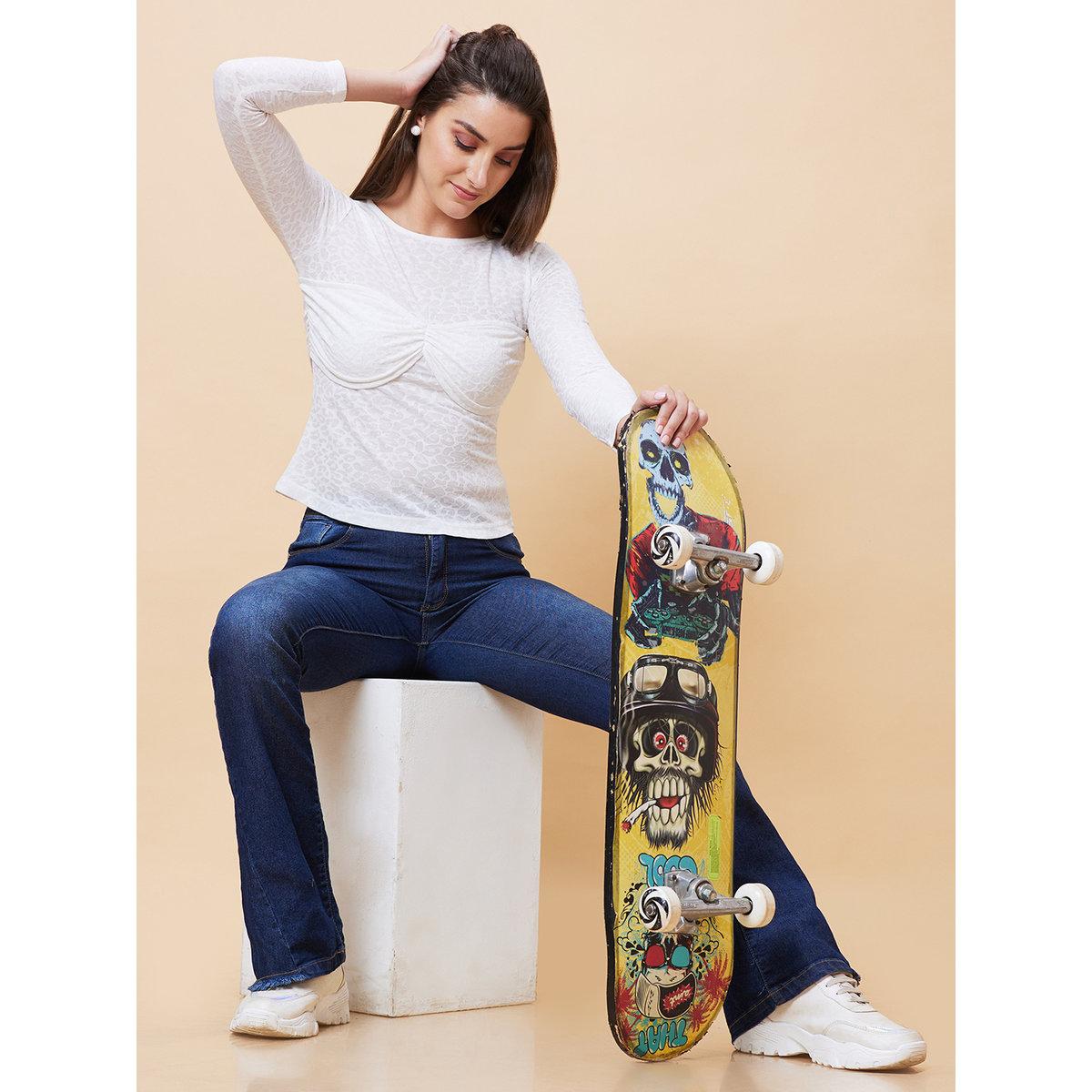 Globus X Styli White Jacquard Knot Front Fitted Top-women-clothing-shirtsandblouses-blouses-image-6
