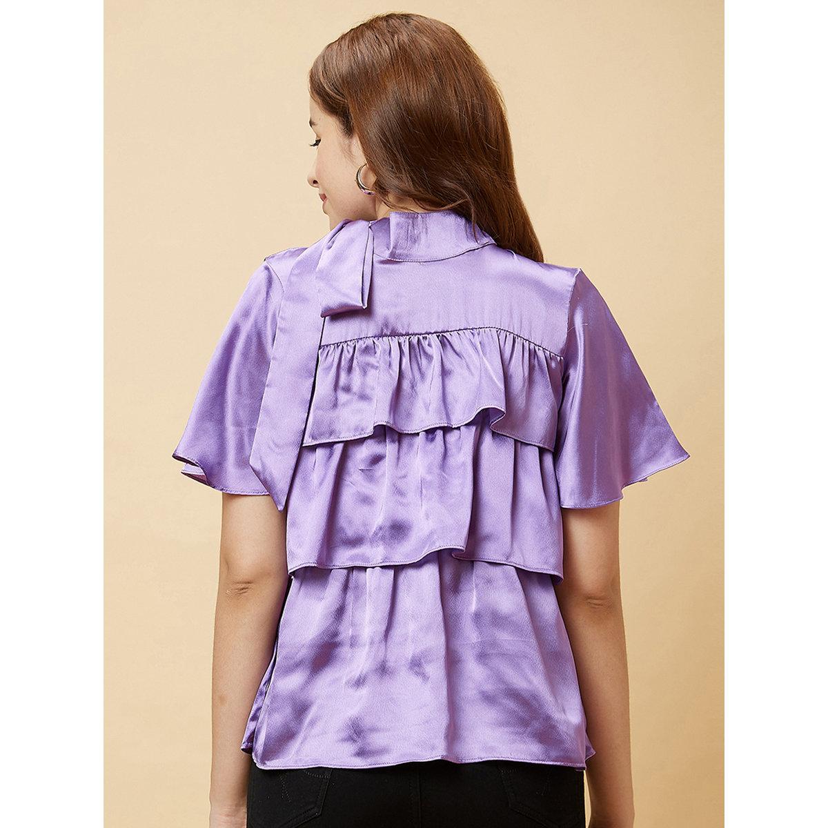 Globus X Styli Purple Layered Frill Sleeves Satin Blouse-women-clothing-shirtsandblouses-blouses-image-4