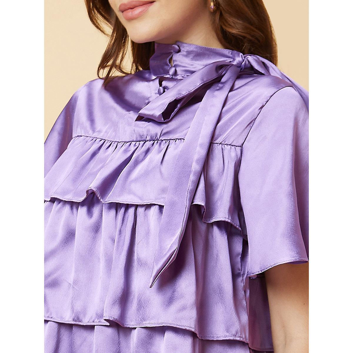 Globus X Styli Purple Layered Frill Sleeves Satin Blouse-women-clothing-shirtsandblouses-blouses-image-5