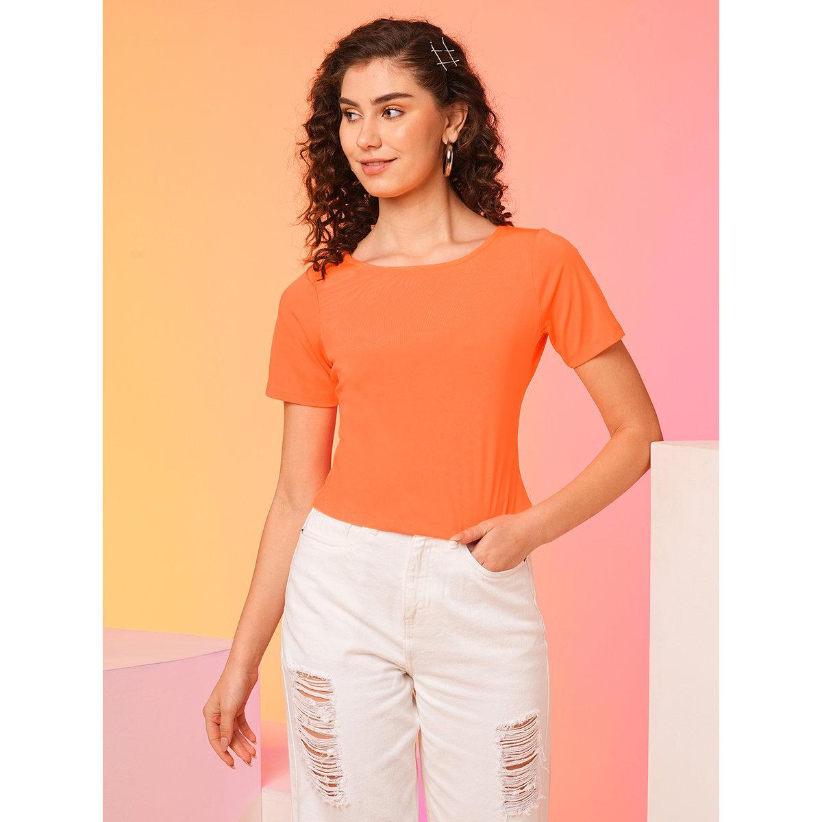 Globus X Styli Orange Bow Detail Styled Back Crop Top-women-clothing-tshirts-image-2