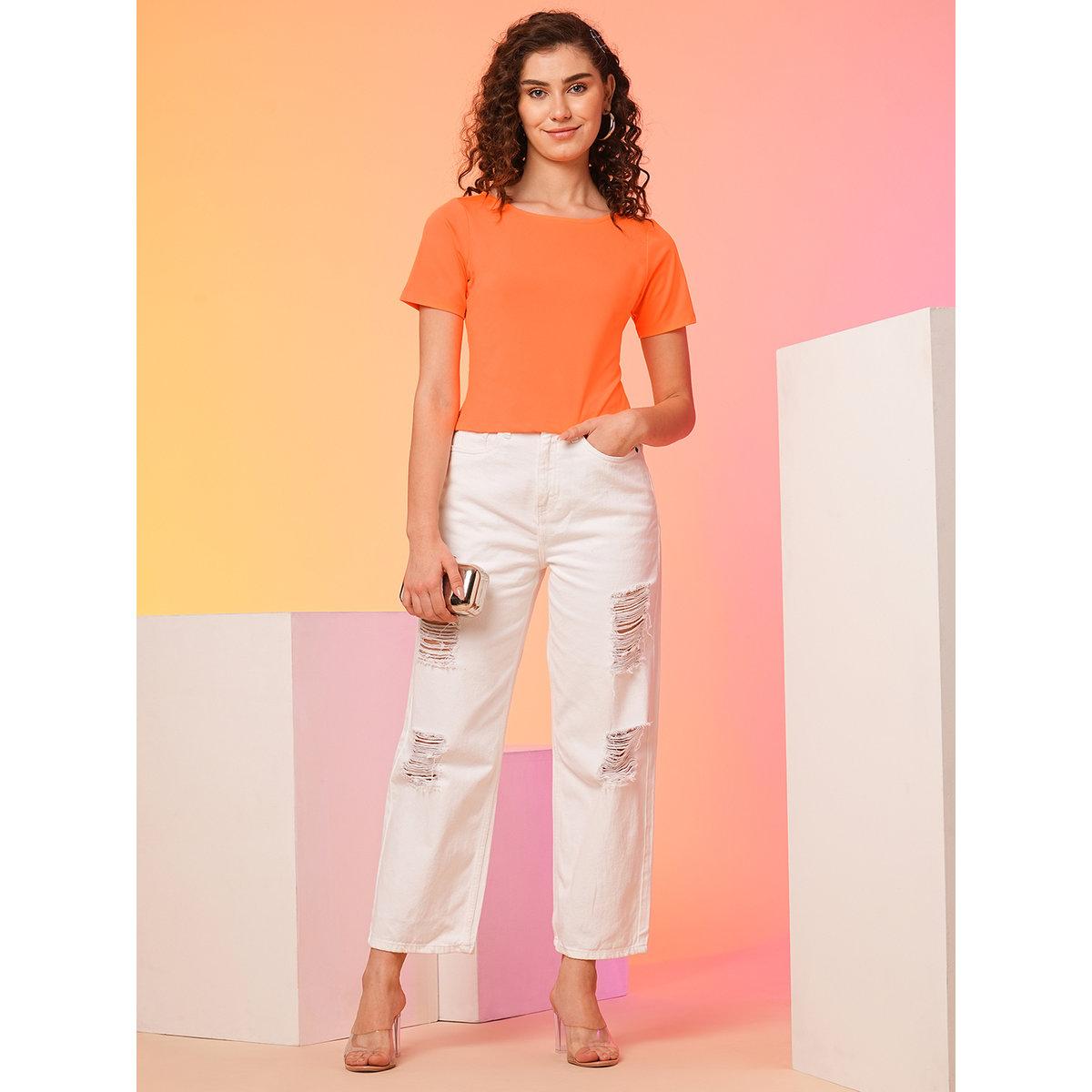 Globus X Styli Orange Bow Detail Styled Back Crop Top-women-clothing-tshirts-image-5