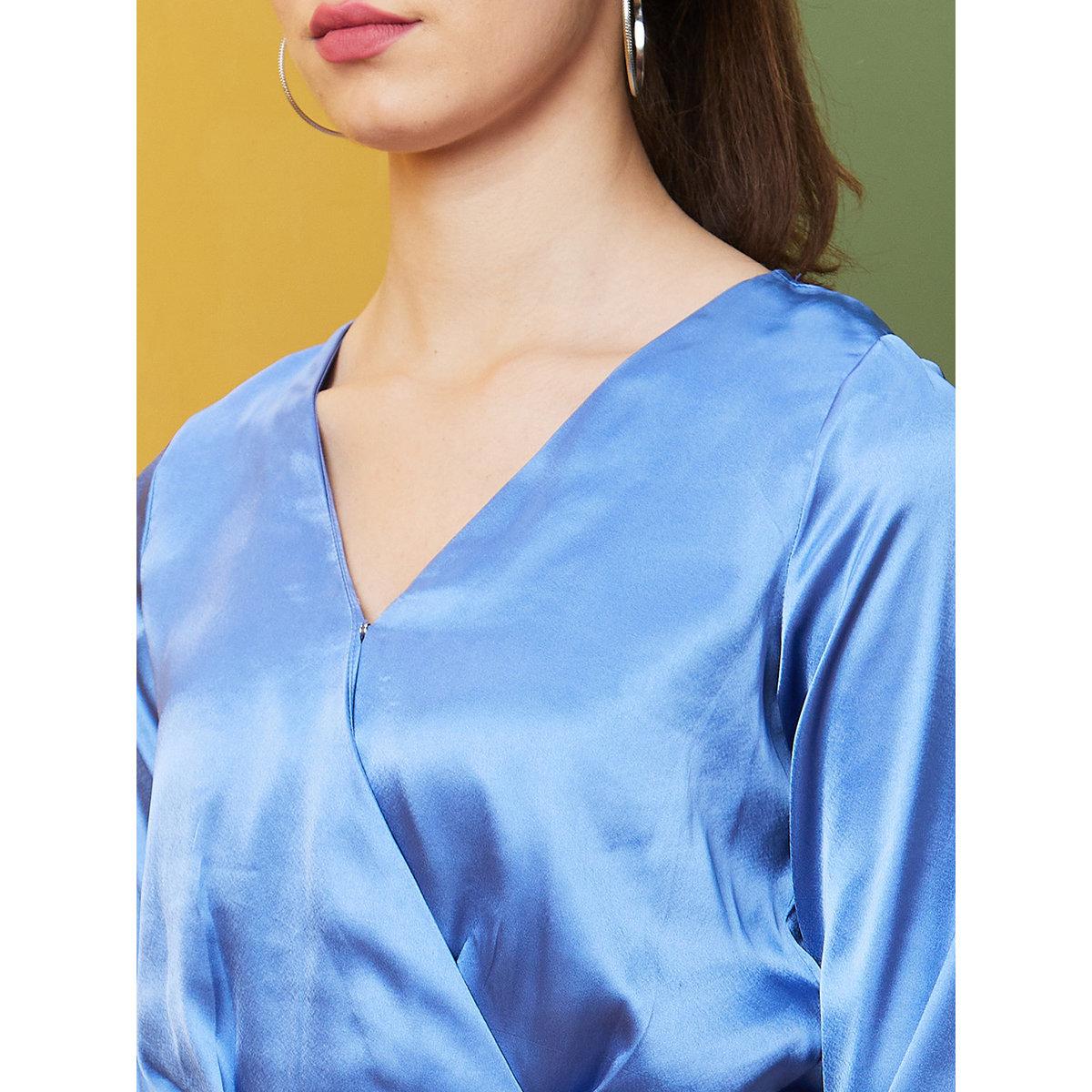 Globus X Styli Blue Satin Wrap Front Top-women-clothing-shirtsandblouses-blouses-image-4