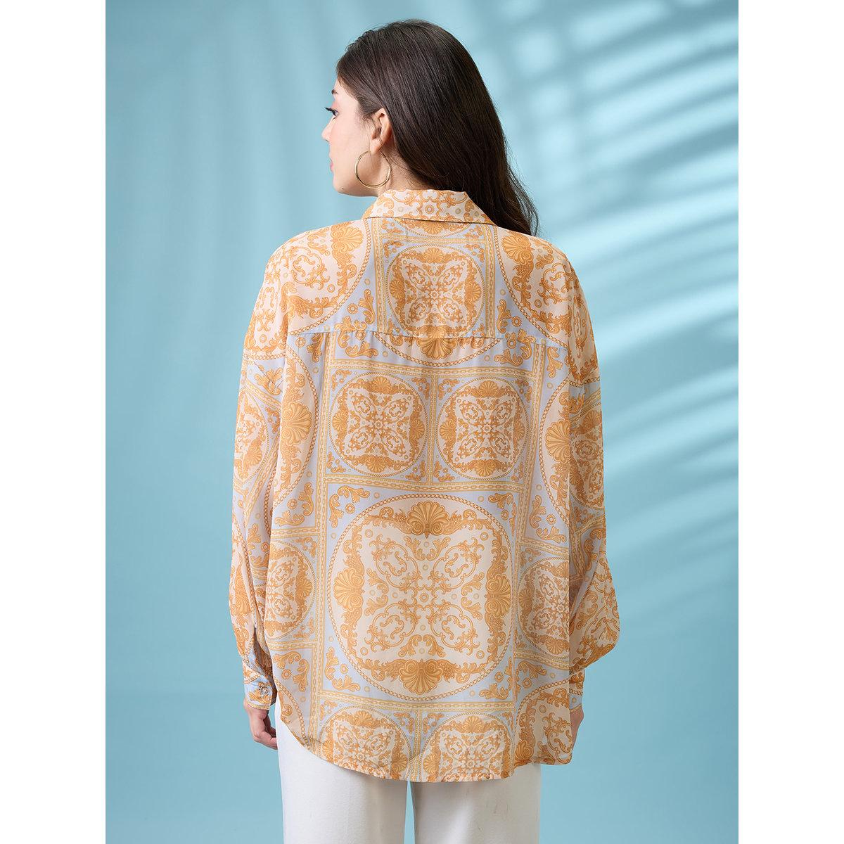 Globus X Styli Yellow Ethnic Print Oversized Shirt-women-clothing-shirtsandblouses-shirts-image-3