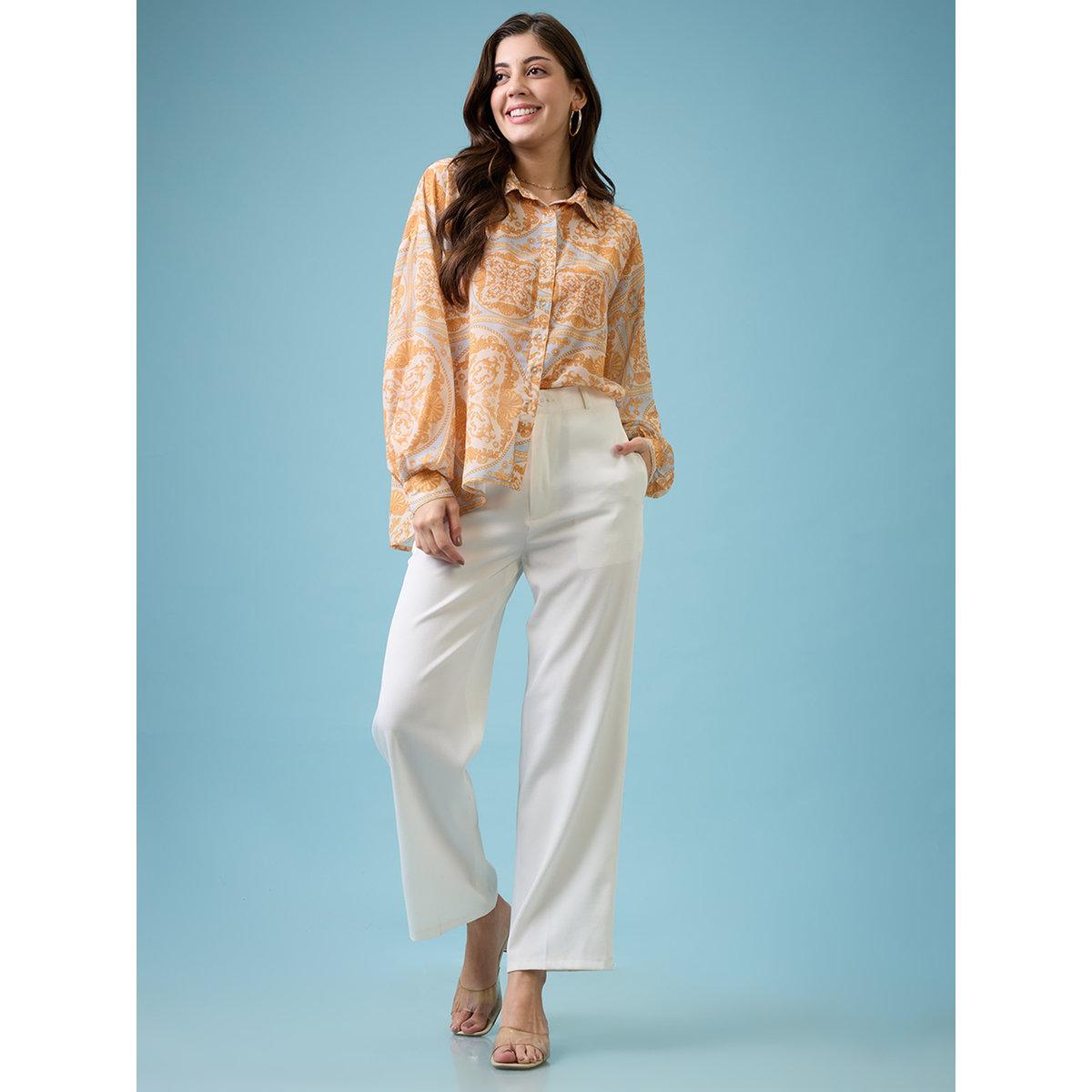 Globus X Styli Yellow Ethnic Print Oversized Shirt-women-clothing-shirtsandblouses-shirts-image-5