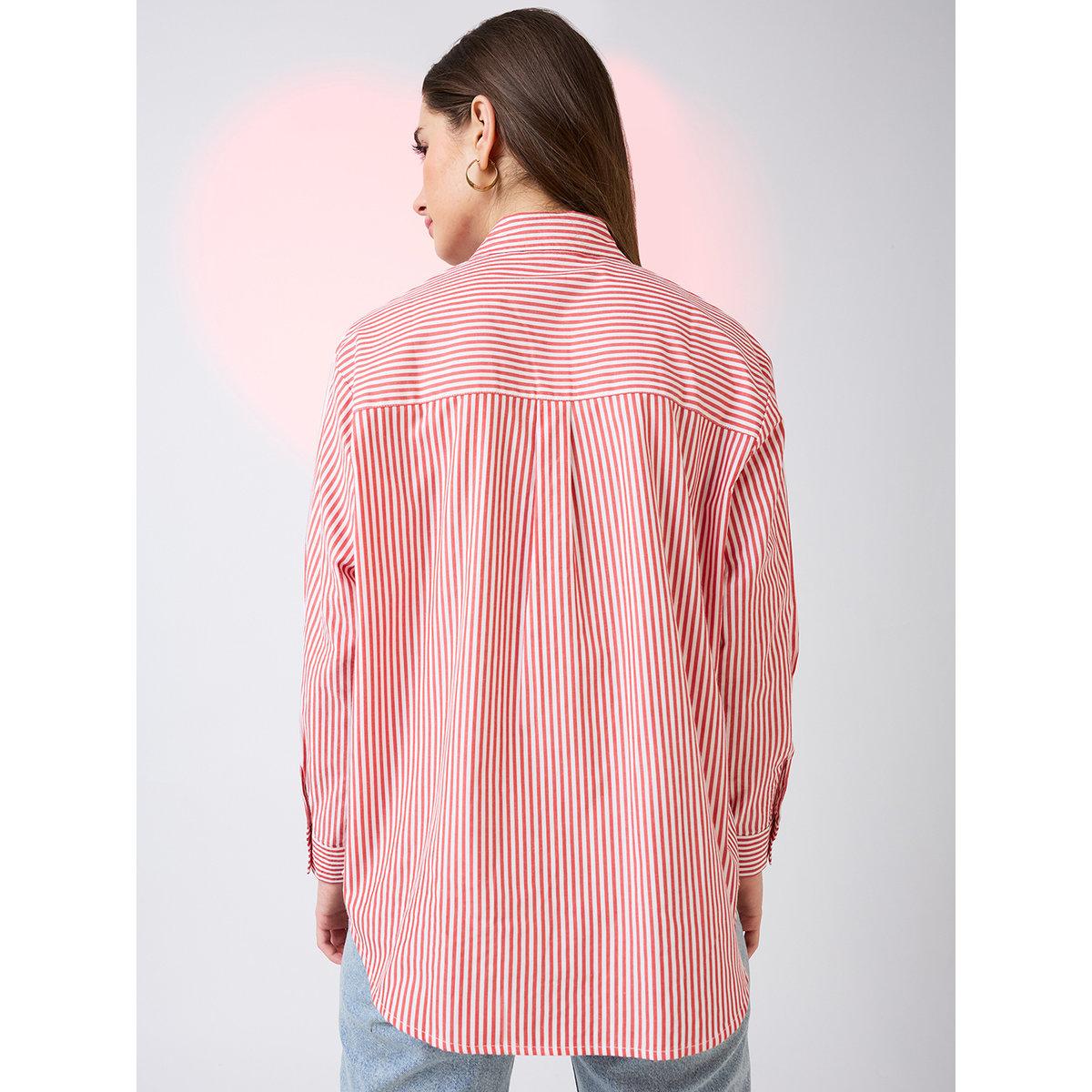 Globus X Styli Red Striped Oversized Workwear Shirt-women-clothing-shirtsandblouses-shirts-image-3