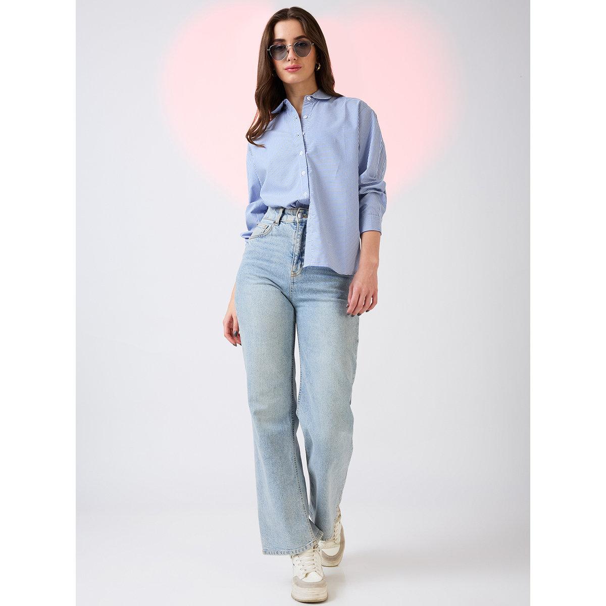 Globus X Styli Blue Striped Oversized Workwear Shirt-women-clothing-shirtsandblouses-shirts-image-5