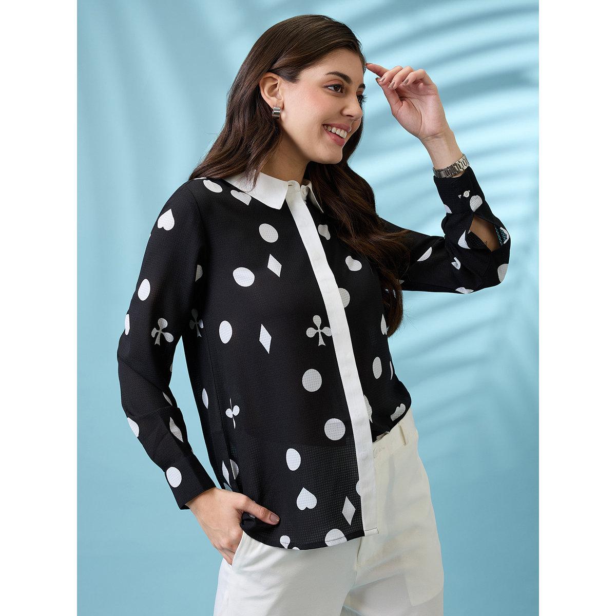 Globus X Styli Black Printed Shirt with Concealed Placket-women-clothing-shirtsandblouses-shirts-image-2
