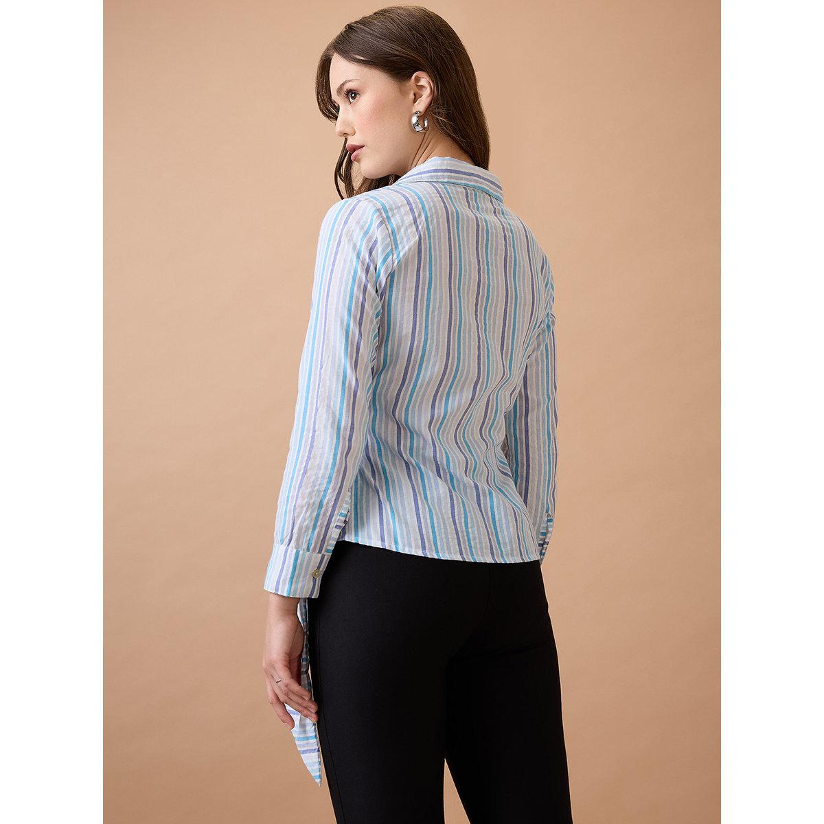 Globus X Styli Blue Striped Workwear Wrap Shirt-women-clothing-shirtsandblouses-shirts-image-3
