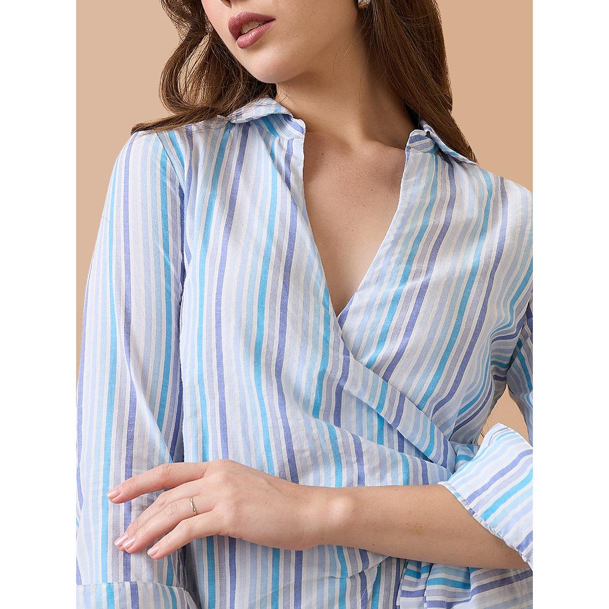 بلوزة مخططة بنمط لف-women-clothing-shirtsandblouses-shirts-image-4