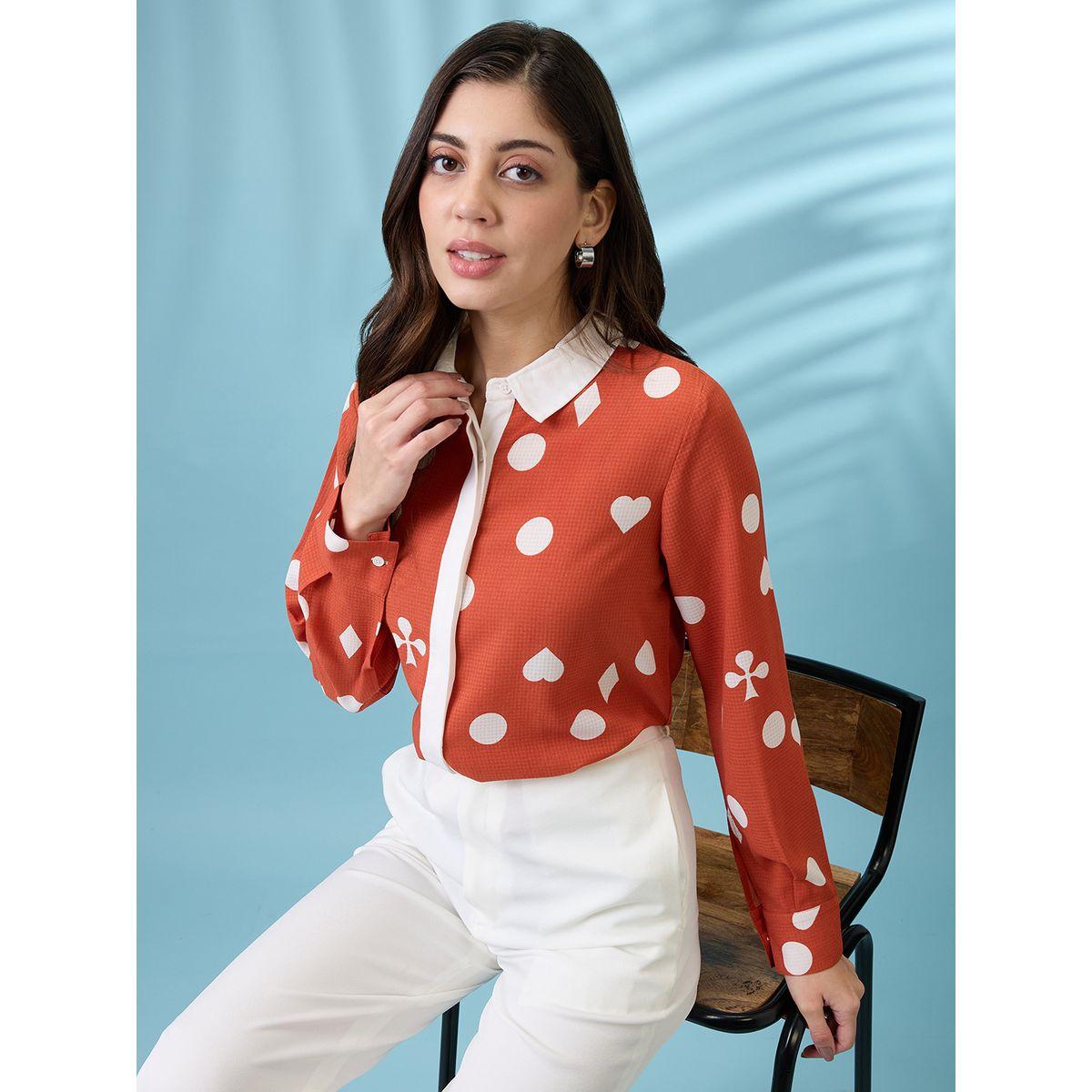 Globus X Styli Rust Printed Shirt with Concealed Placket-women-clothing-shirtsandblouses-shirts-image-1