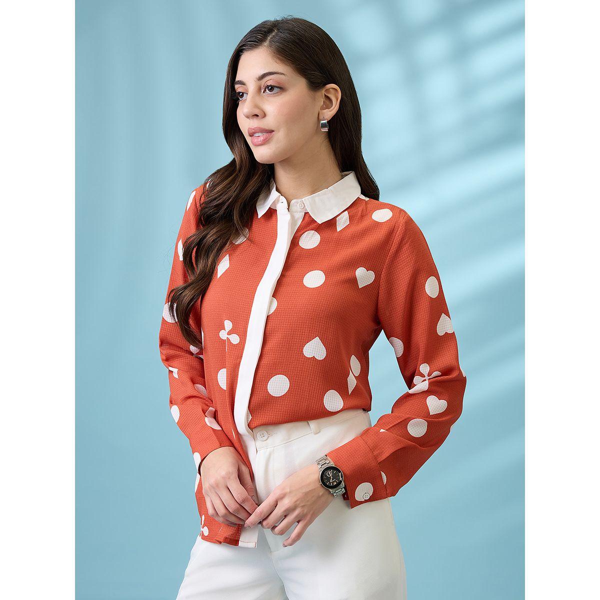 Globus X Styli Rust Printed Shirt with Concealed Placket-women-clothing-shirtsandblouses-shirts-image-2