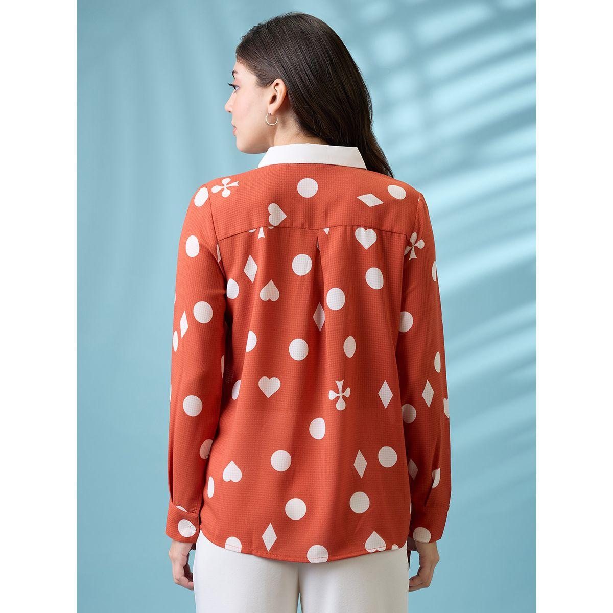 Globus X Styli Rust Printed Shirt with Concealed Placket-women-clothing-shirtsandblouses-shirts-image-3