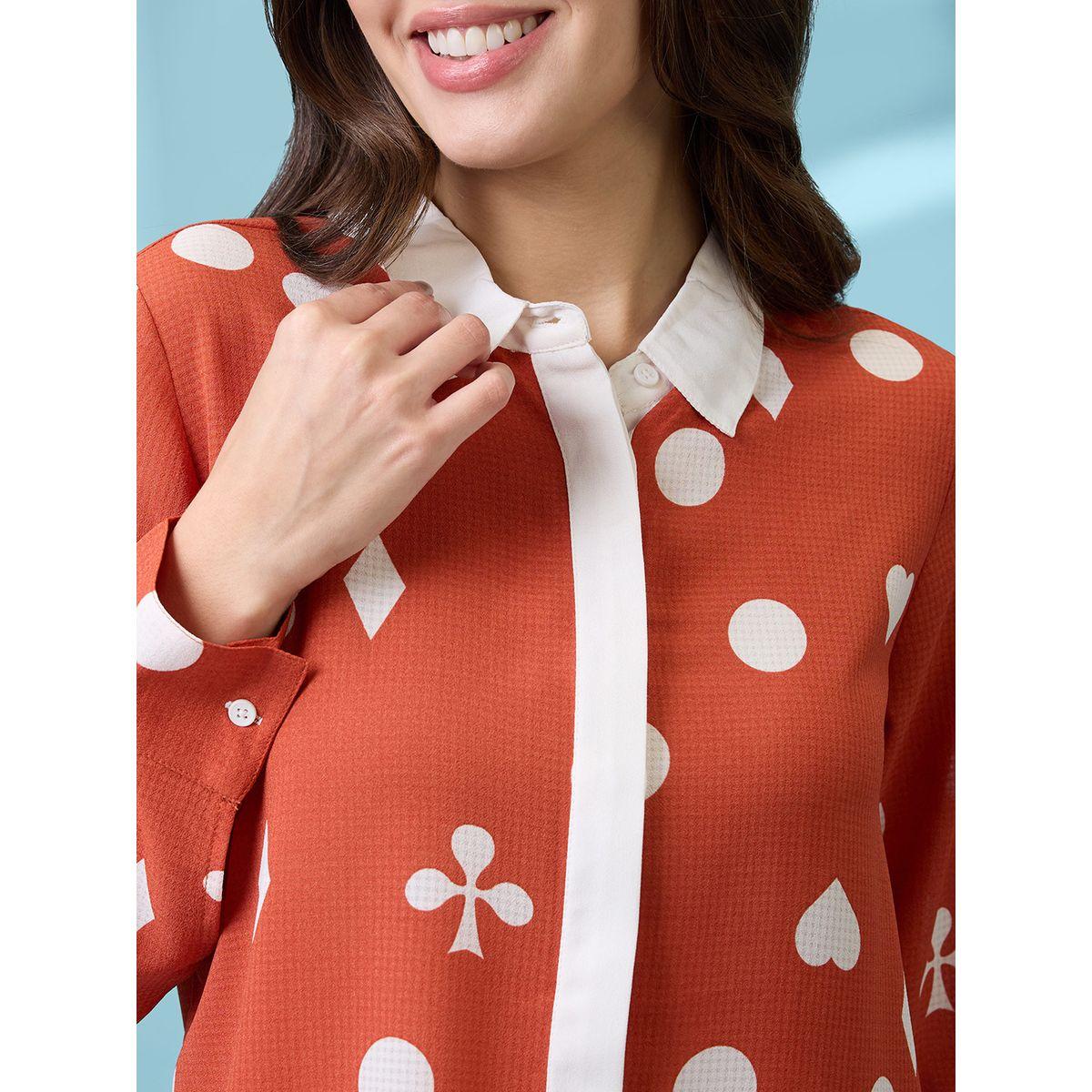 Globus X Styli Rust Printed Shirt with Concealed Placket-women-clothing-shirtsandblouses-shirts-image-4