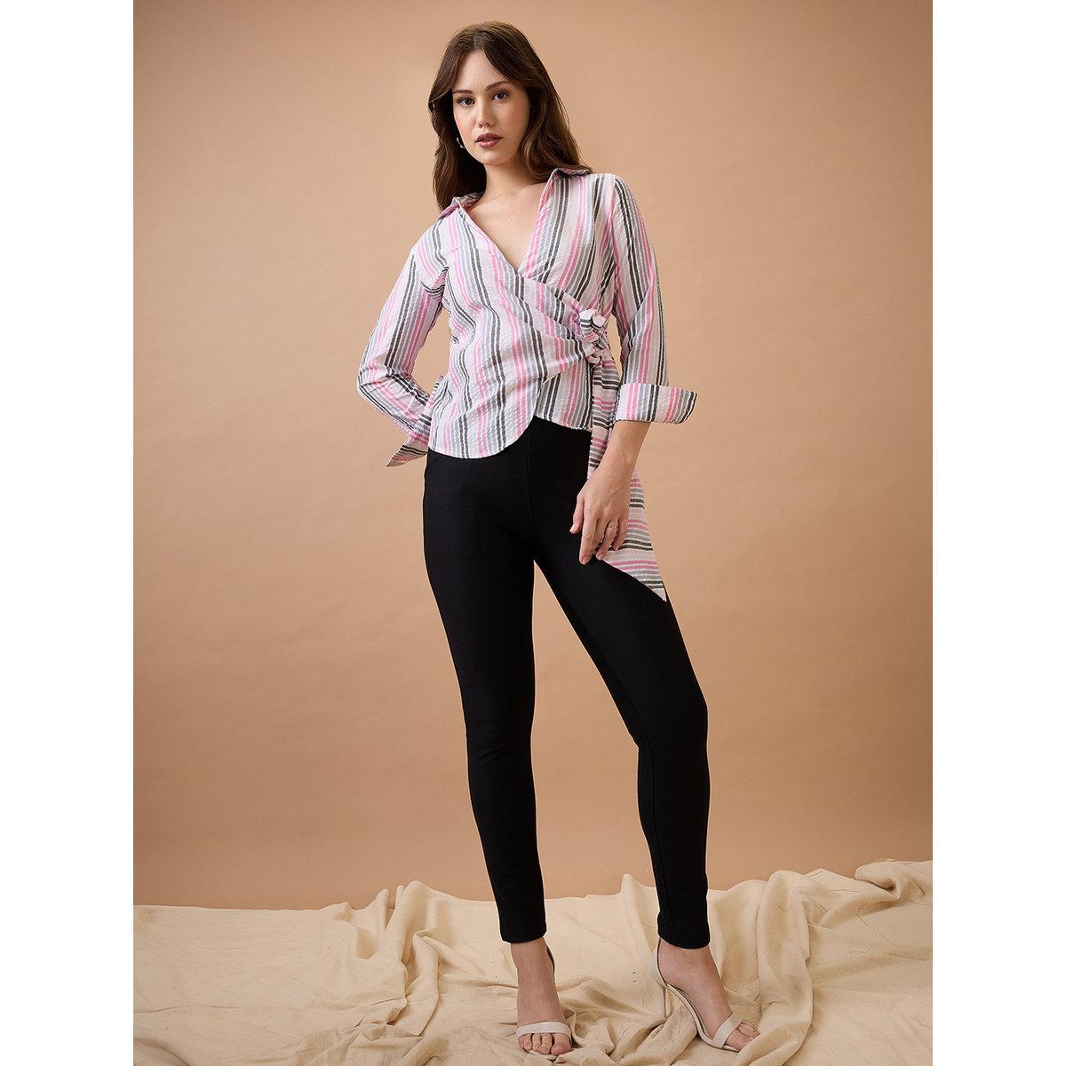 بلوزة مخططة بنمط لف-women-clothing-shirtsandblouses-shirts-image-5