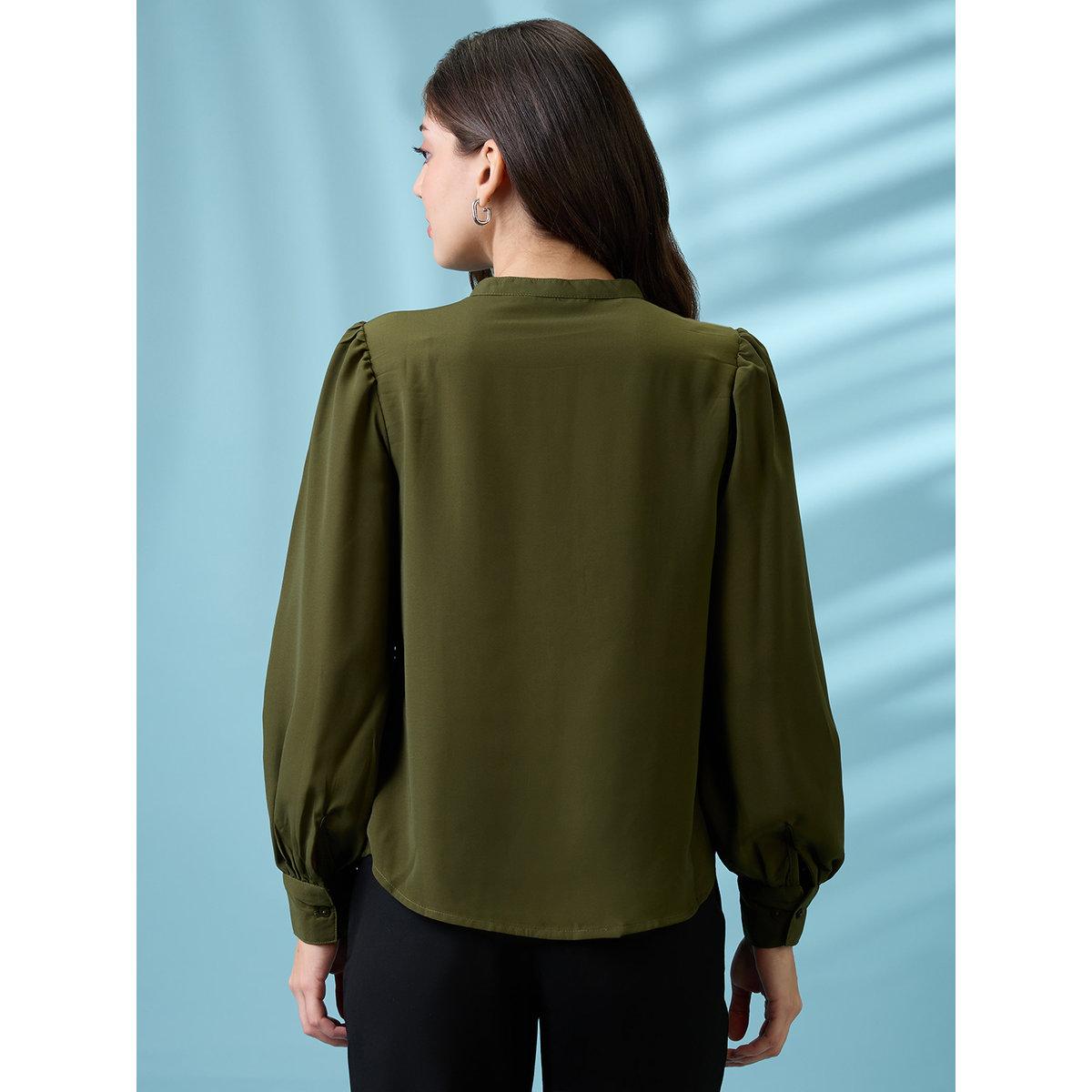 Globus X Styli Dark Green Workwear Shirt with Pintuck-women-clothing-shirtsandblouses-shirts-image-3