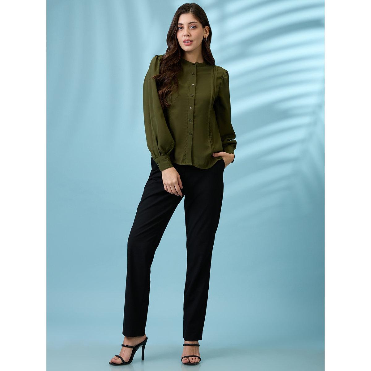 Globus X Styli Dark Green Workwear Shirt with Pintuck-women-clothing-shirtsandblouses-shirts-image-6