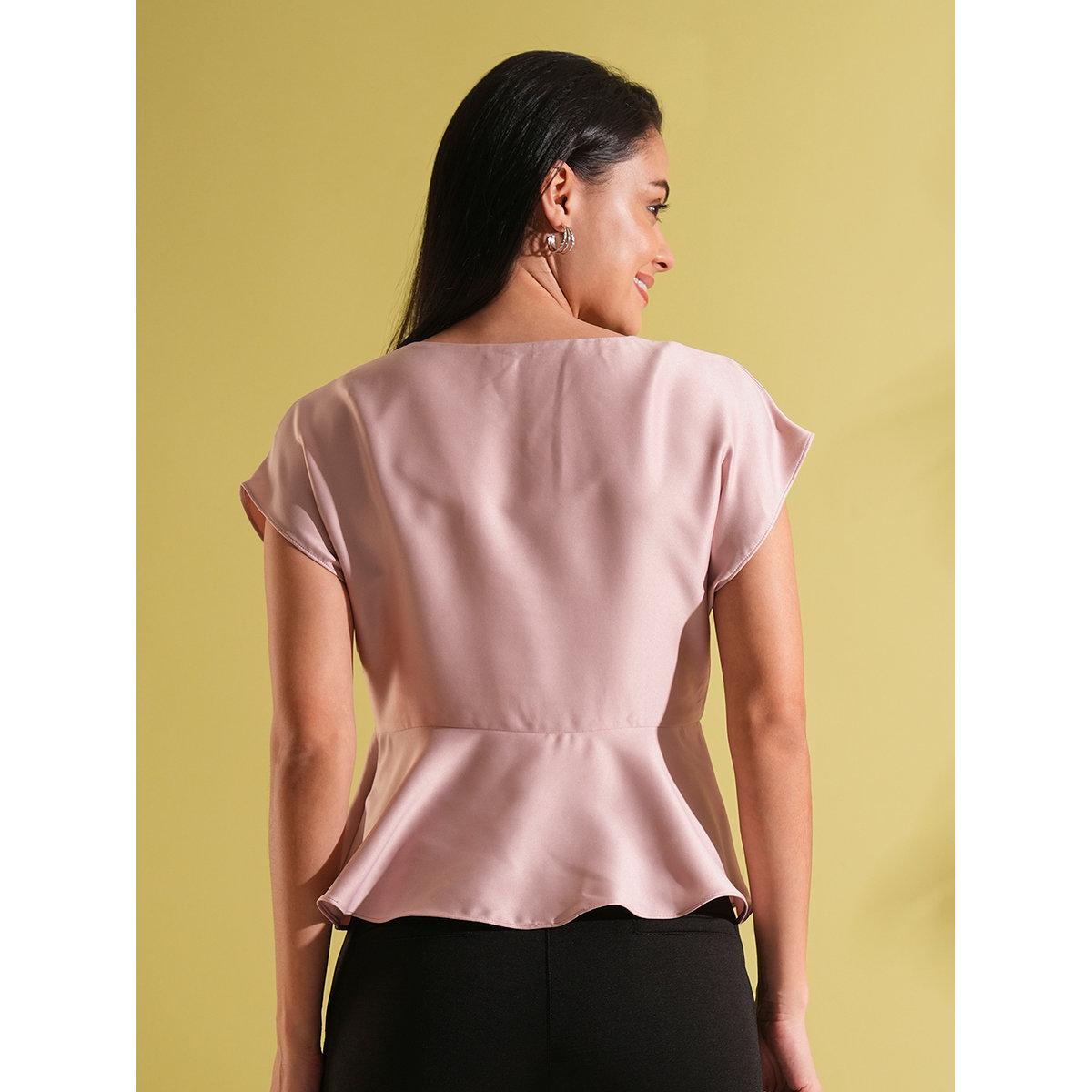 Globus X Styli Pink Satin Peplum Workwear Top-women-clothing-shirtsandblouses-blouses-image-3