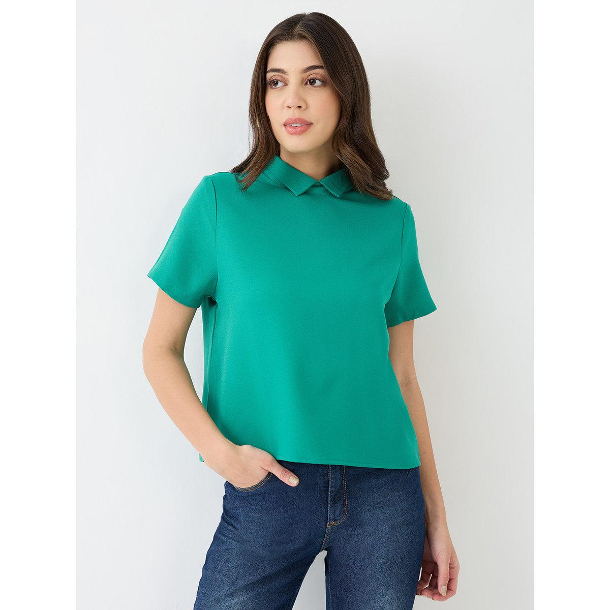 Globus X Styli Green Back Button Workwear Shirt-women-clothing-shirtsandblouses-shirts-image-1