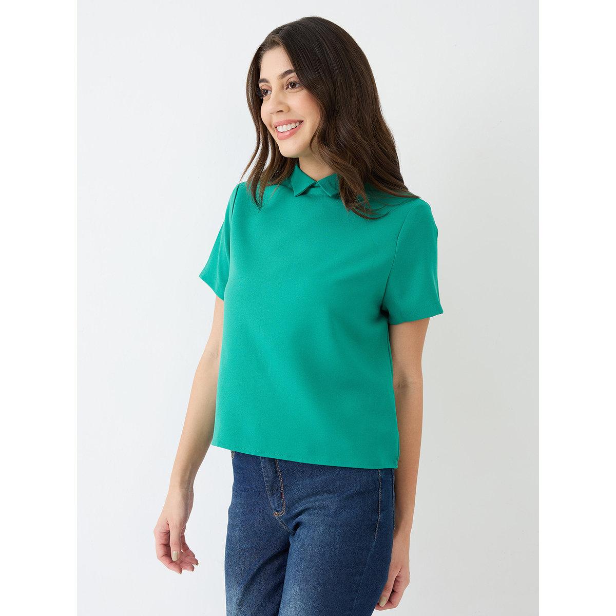 Globus X Styli Green Back Button Workwear Shirt-women-clothing-shirtsandblouses-shirts-image-2