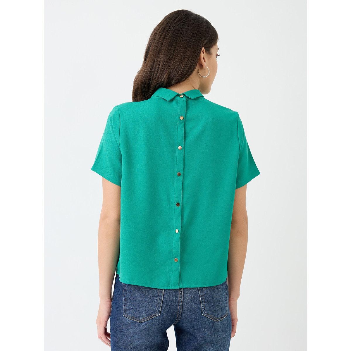Globus X Styli Green Back Button Workwear Shirt-women-clothing-shirtsandblouses-shirts-image-3